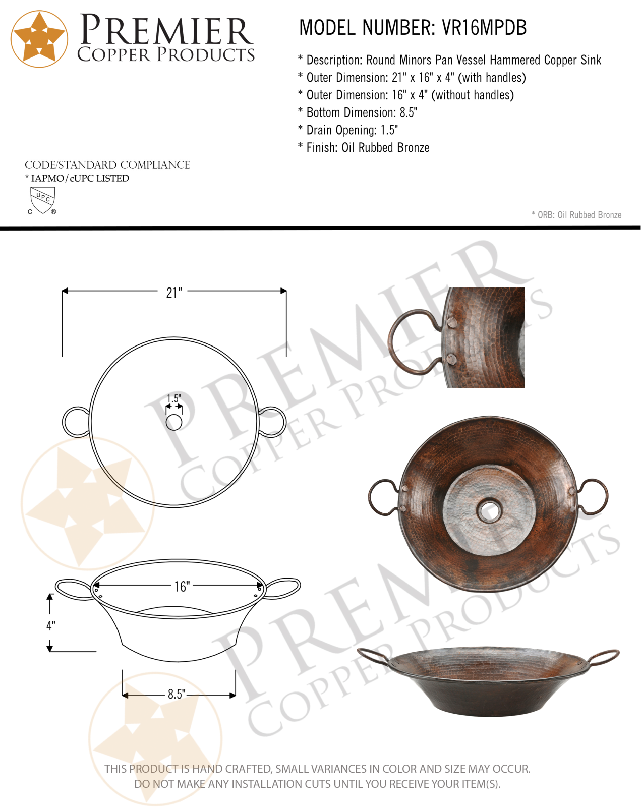 Premier Copper Products IER1029 Specifications - ManualMachine.com