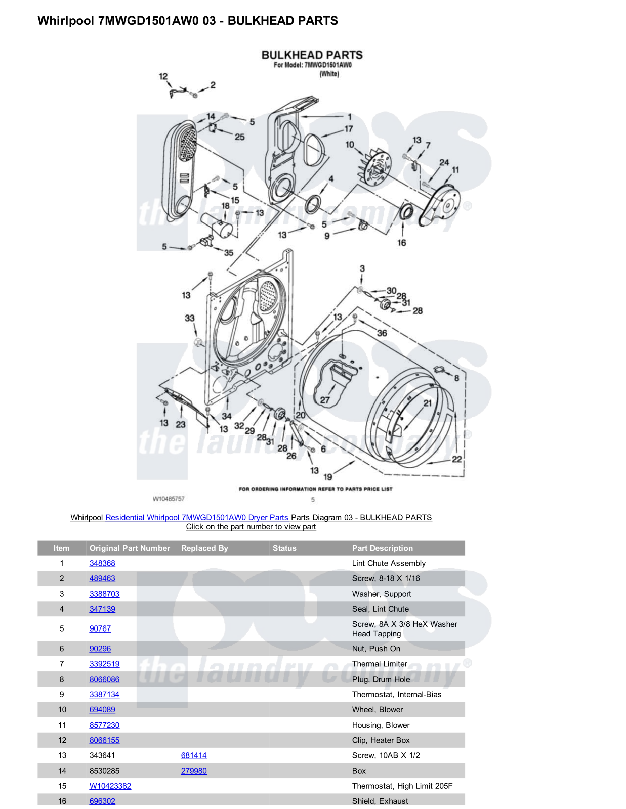 Whirlpool 7MWGD1501AW0 Parts Diagram