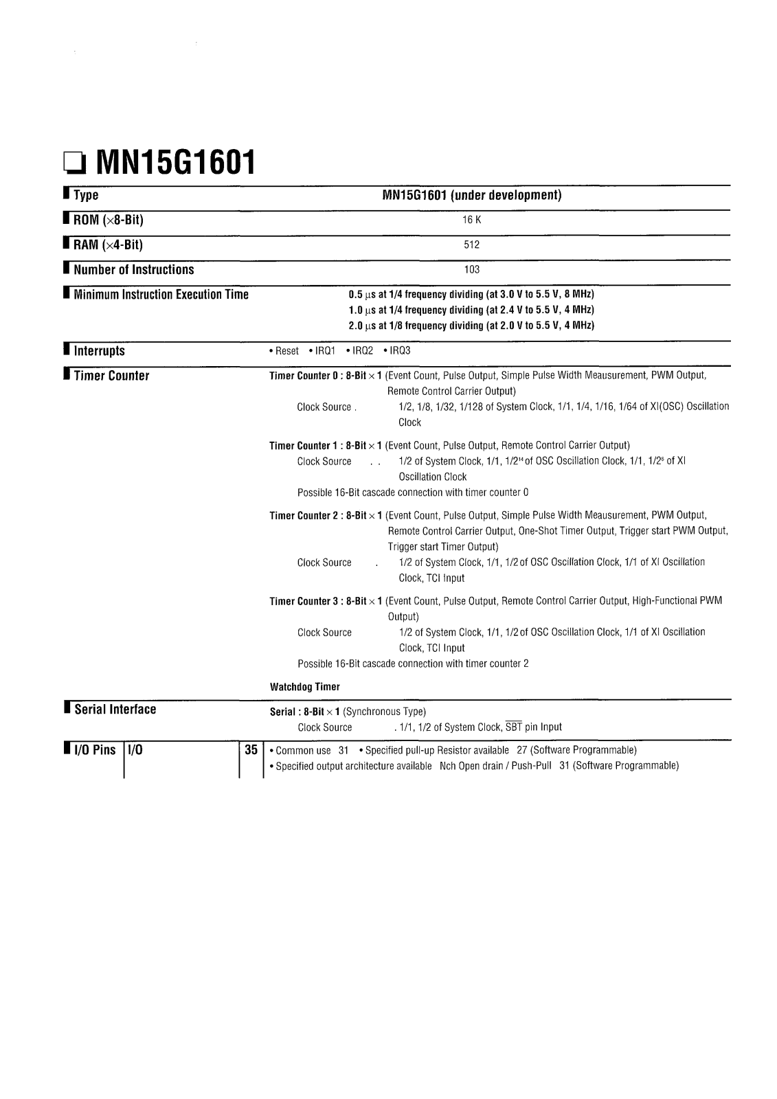 Panasonic MN15G1601 Datasheet