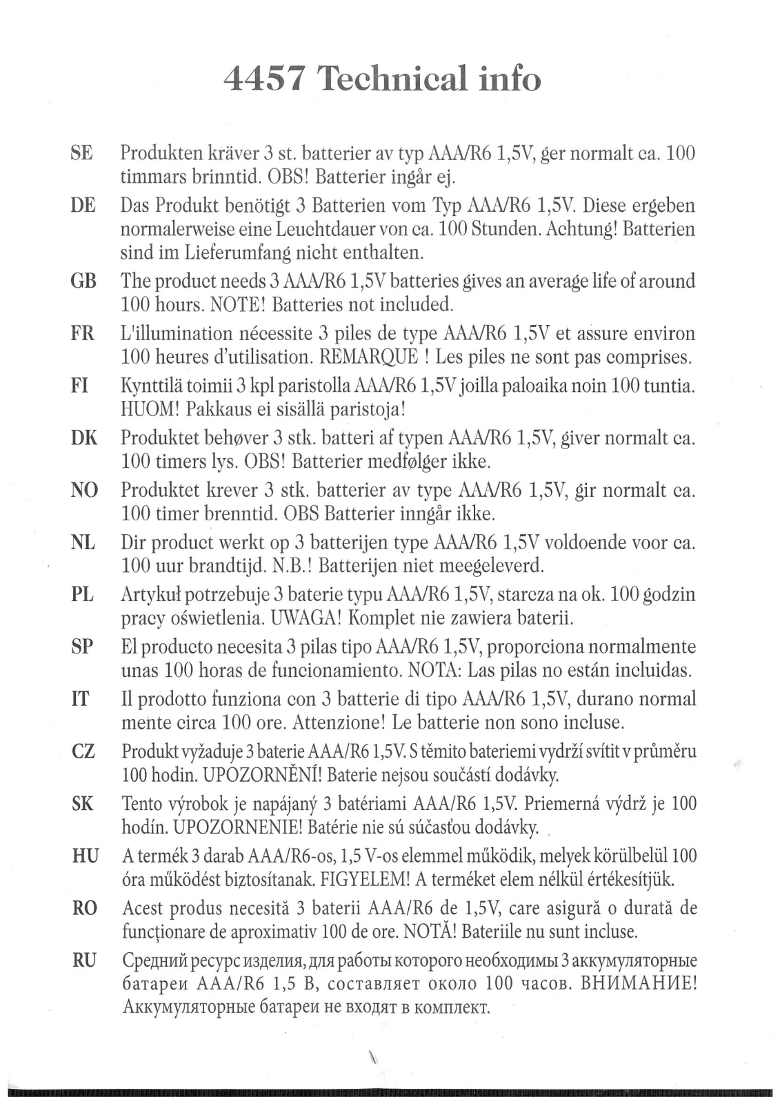 Konstsmide 4457 Technical Information