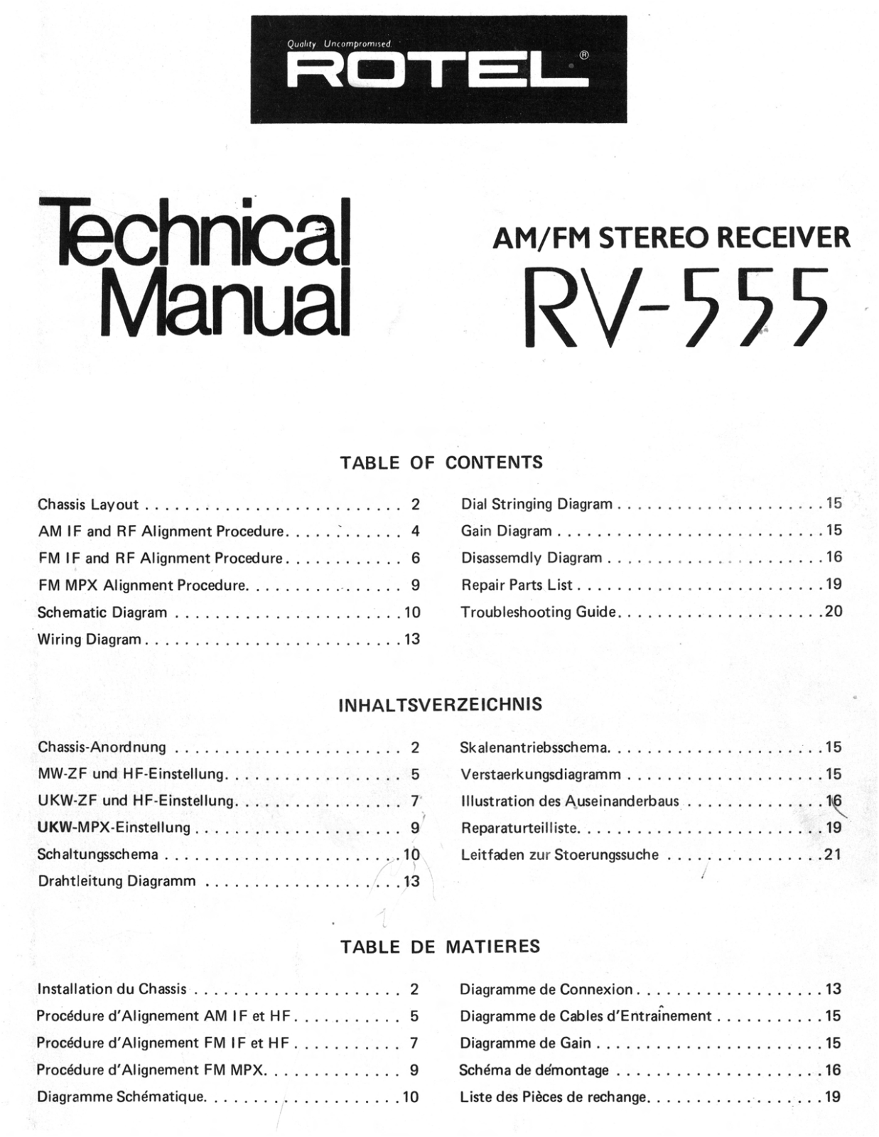 Rotel RV-555 Service manual