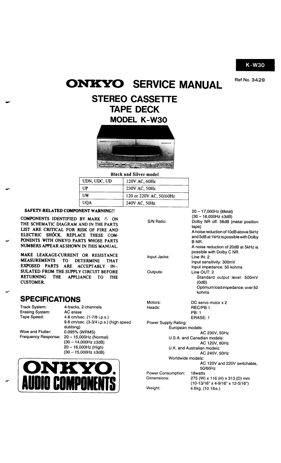 Onkyo KW-30 Service manual