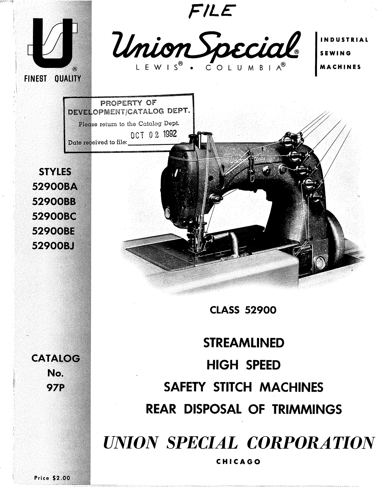 Union Special 52900BA, 52900BB, 52900BC, 52900BE, 52900BJ Parts List