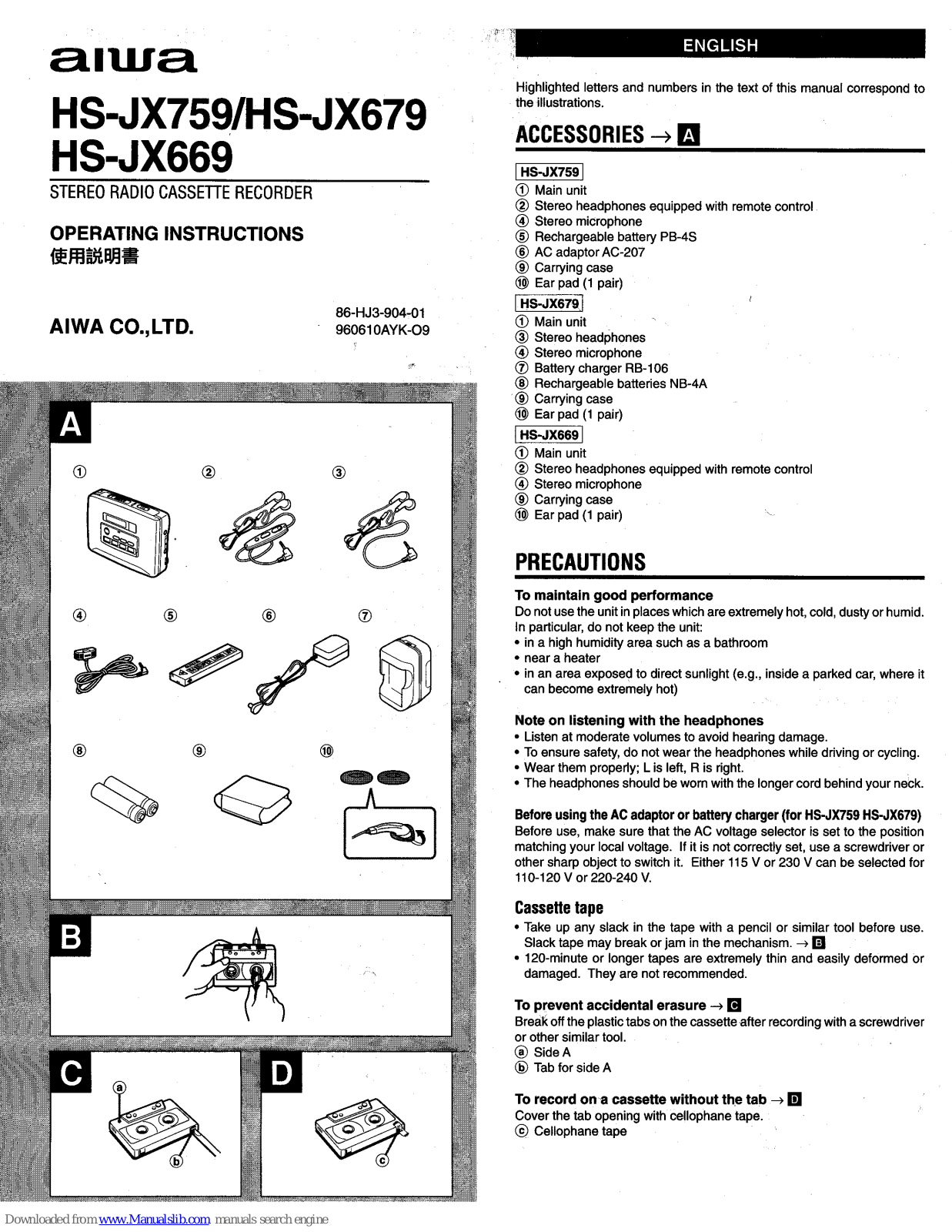 AIWA hs-jx669, hs-jx679, hs-jx759 Operating Instruction