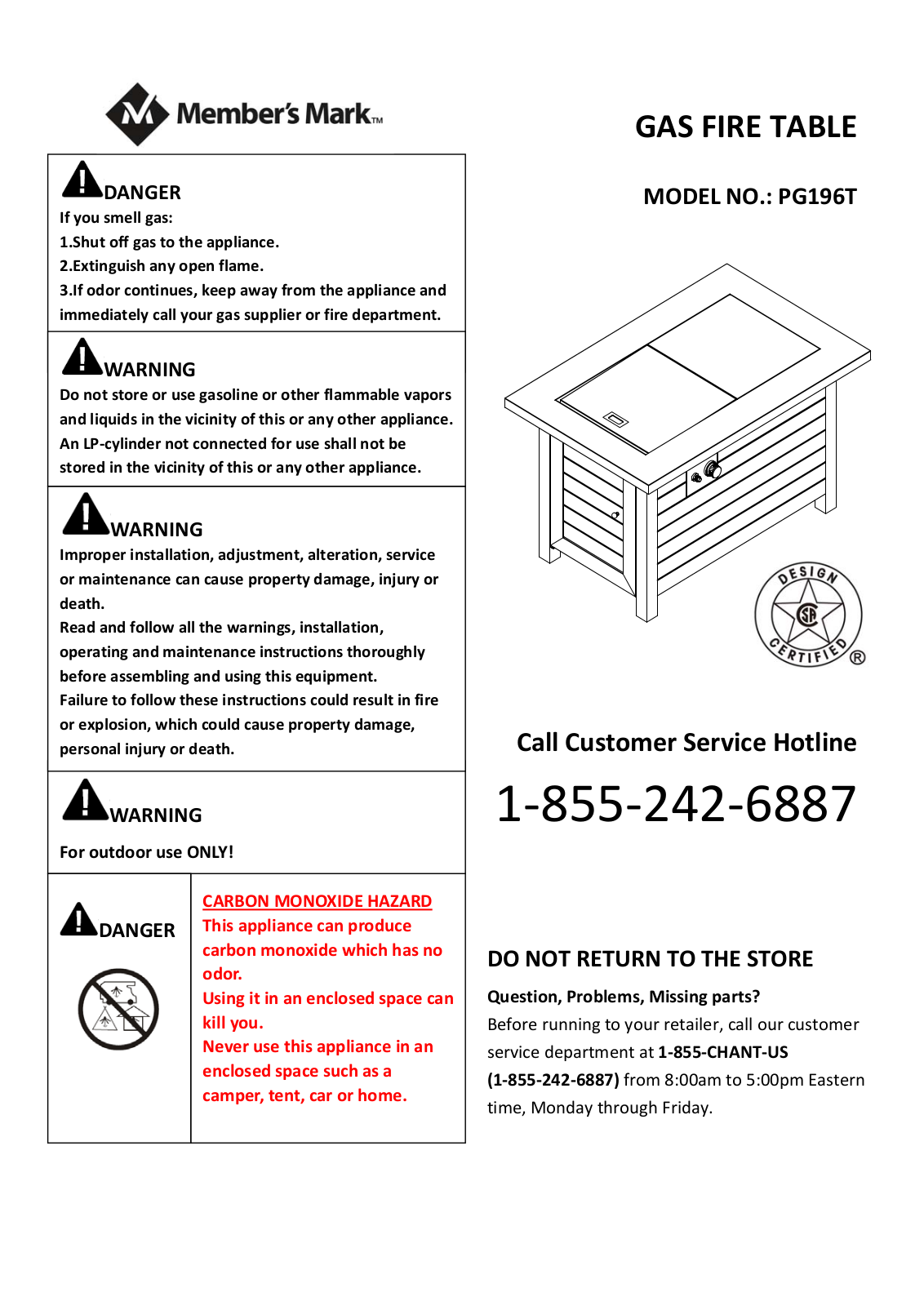 Member's Mark PG196T User Manual