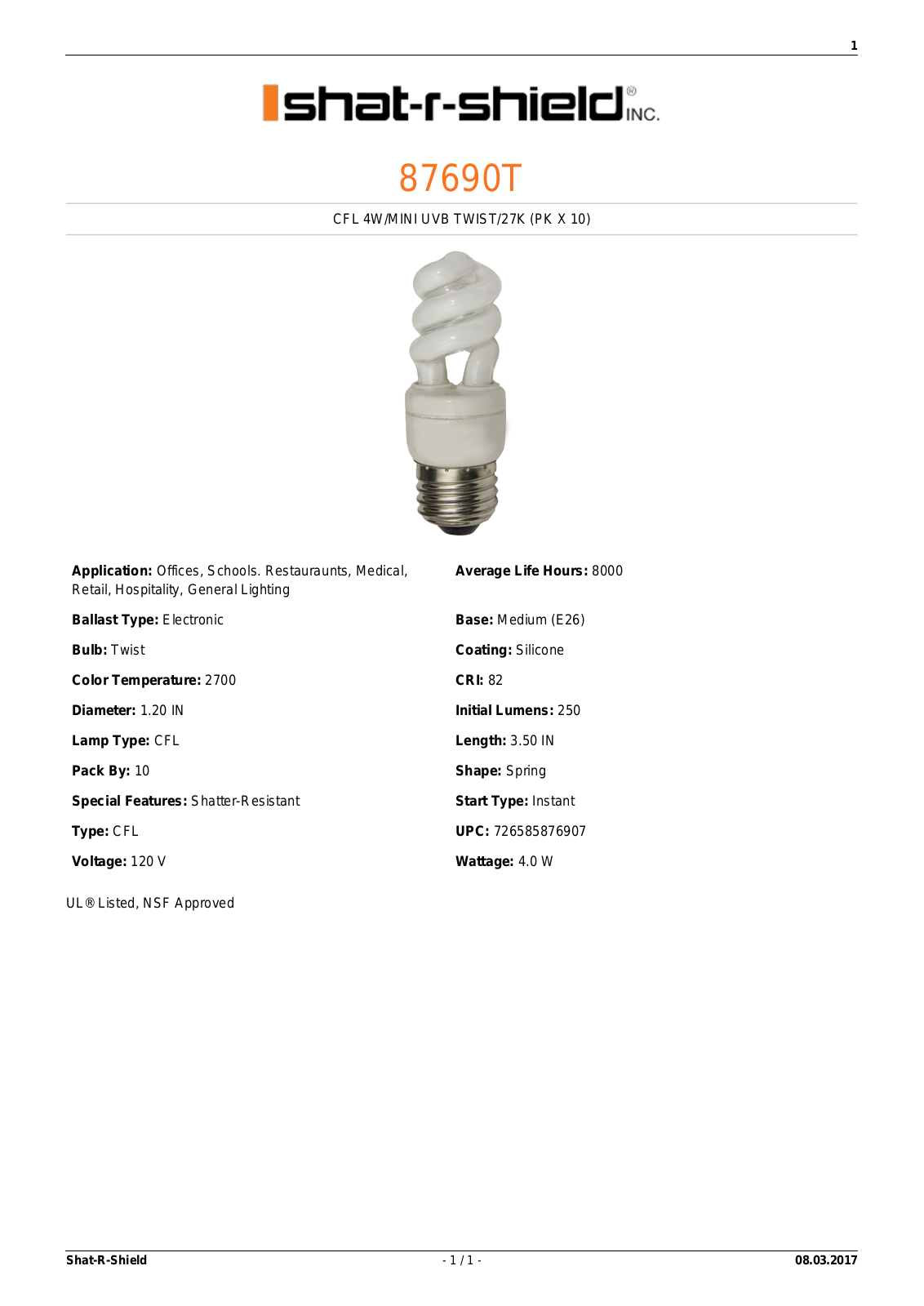 Shat-R-Shield 87690T Data sheet