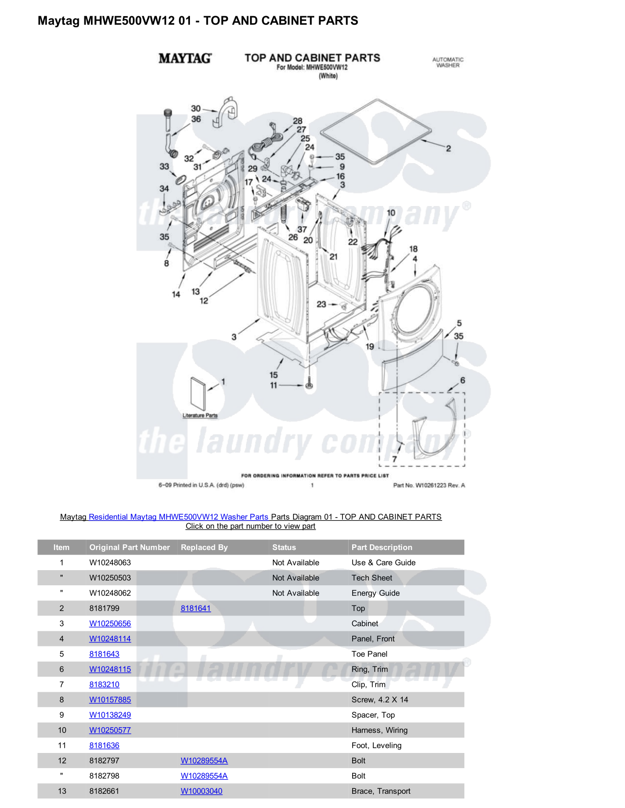 Maytag MHWE500VW12 Parts Diagram