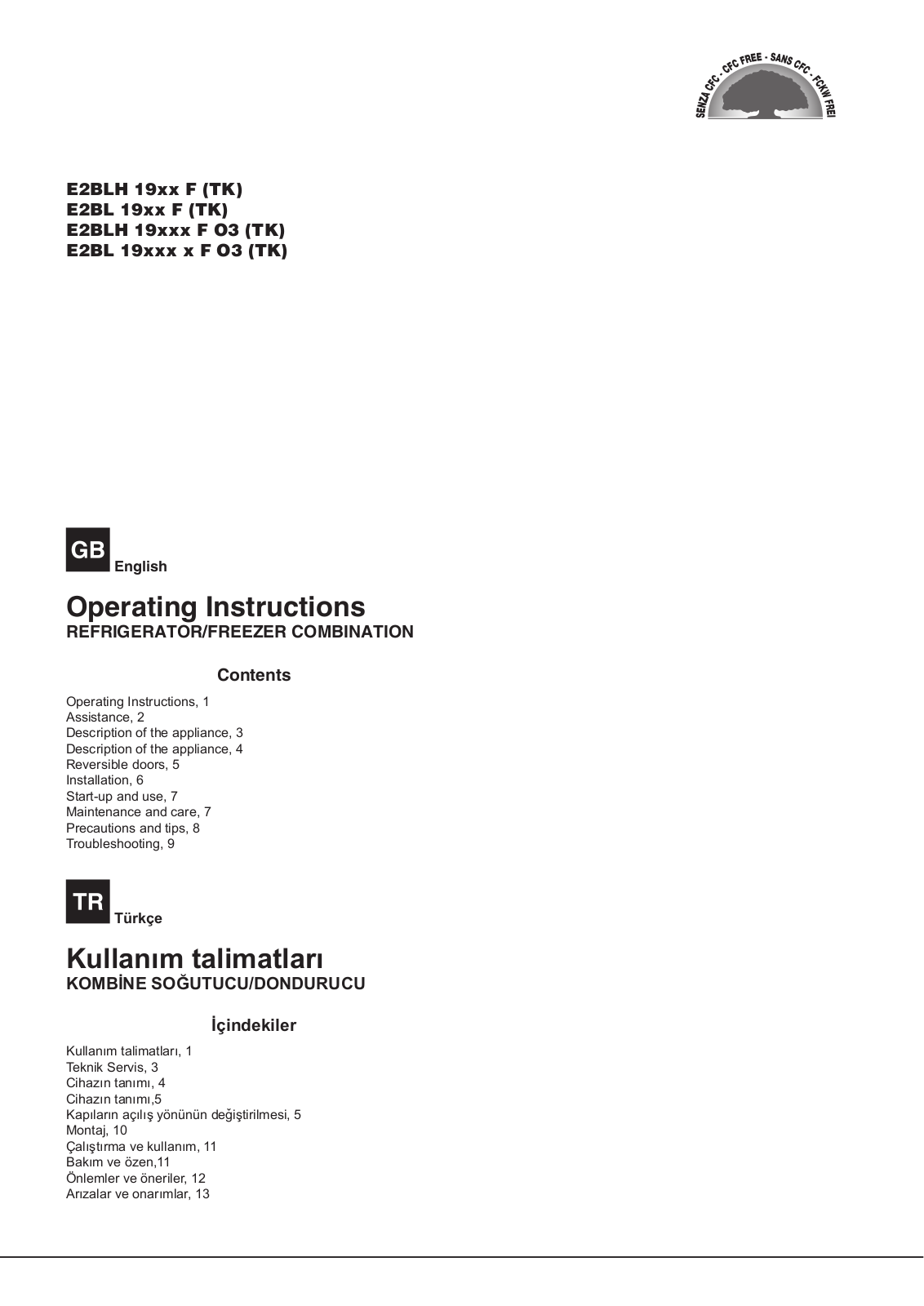 HOTPOINT/ARISTON E2BL 19213 F O3 (TK), E2BL 19323 X F O3(T), E2BL 192R3 F O3 (TK), E2BL 192K3 F O3 (TK), E2BLH 19213 F O3 (TK) User Manual