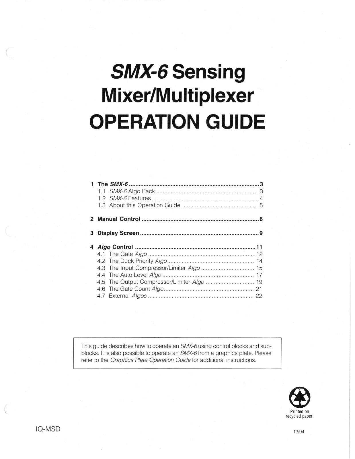 Crown SMX-6 Owners manual