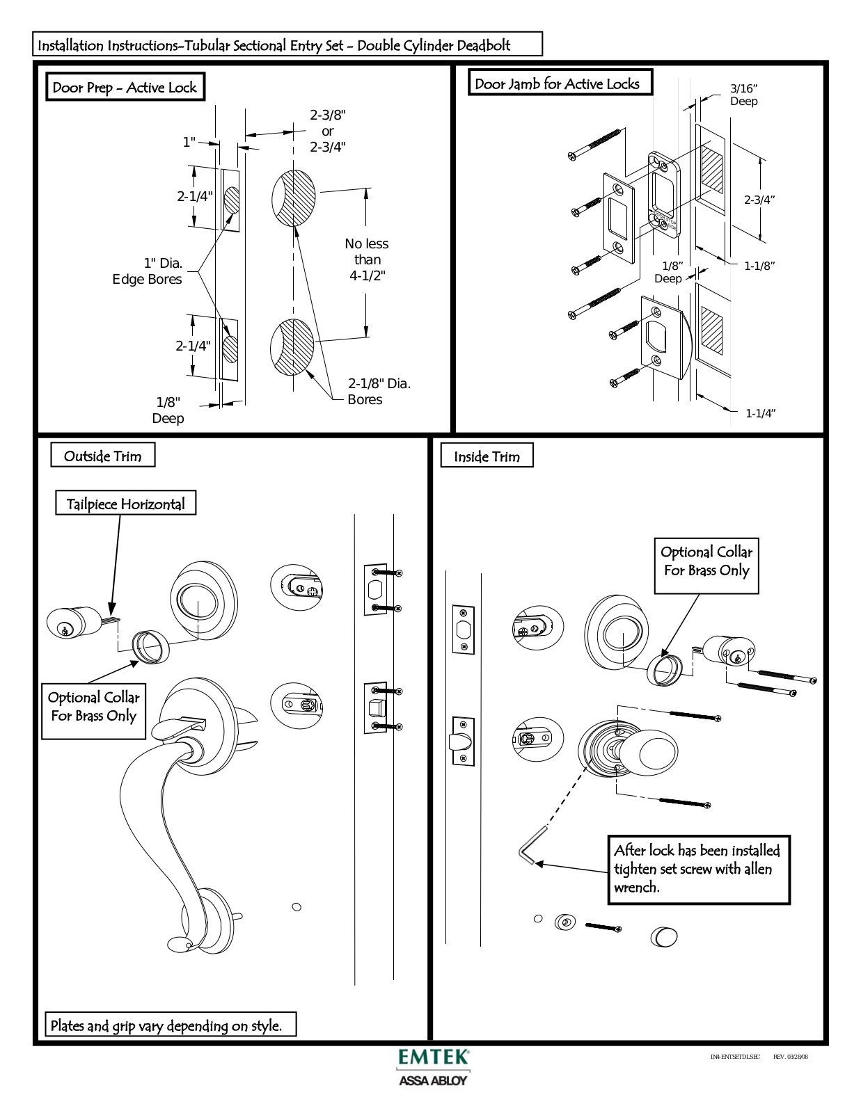 Emtek Sectional Double Cylinder Entry User Manual