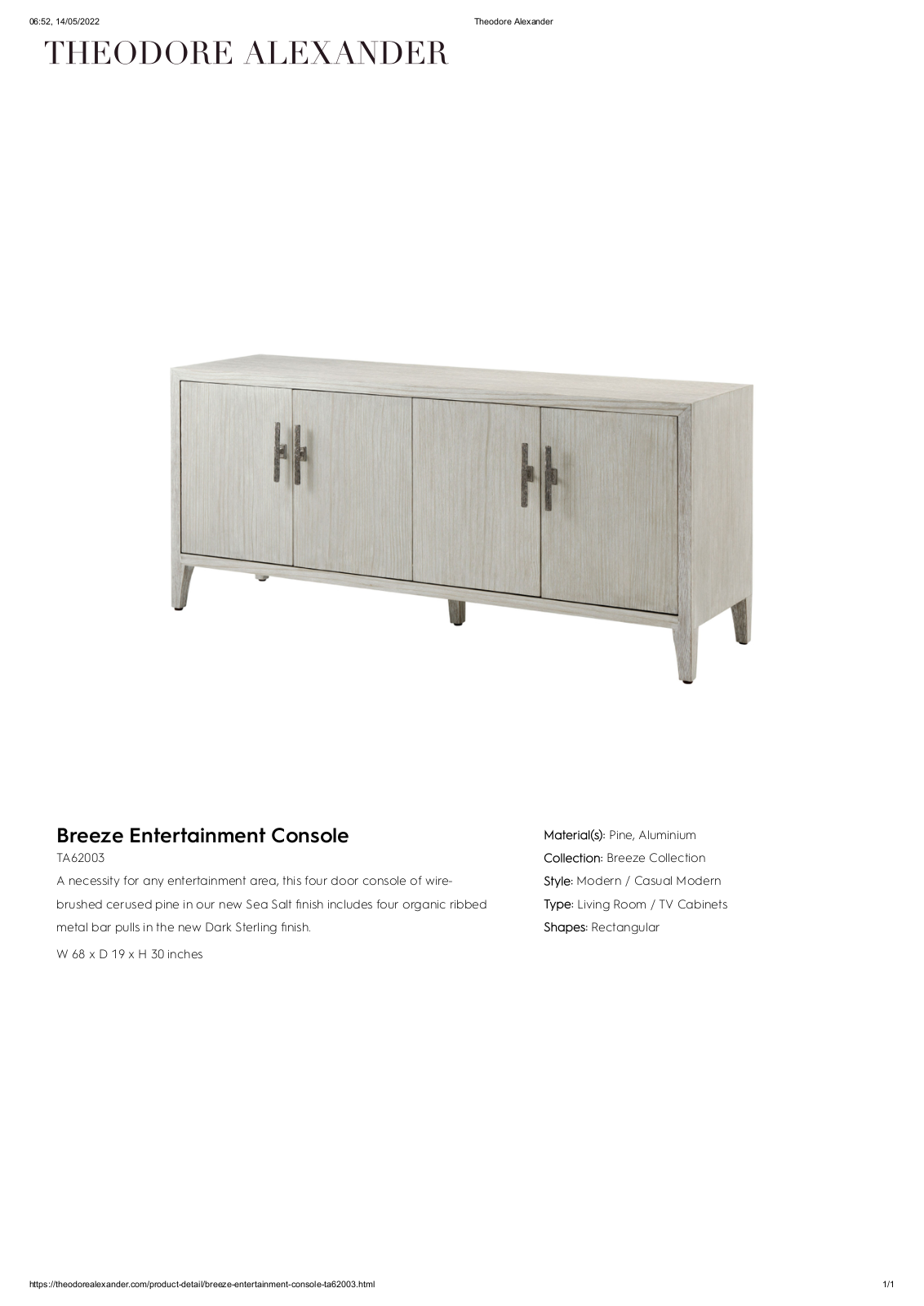 Theodore Alexander FPLJ6656 Specifications - ManualMachine.com