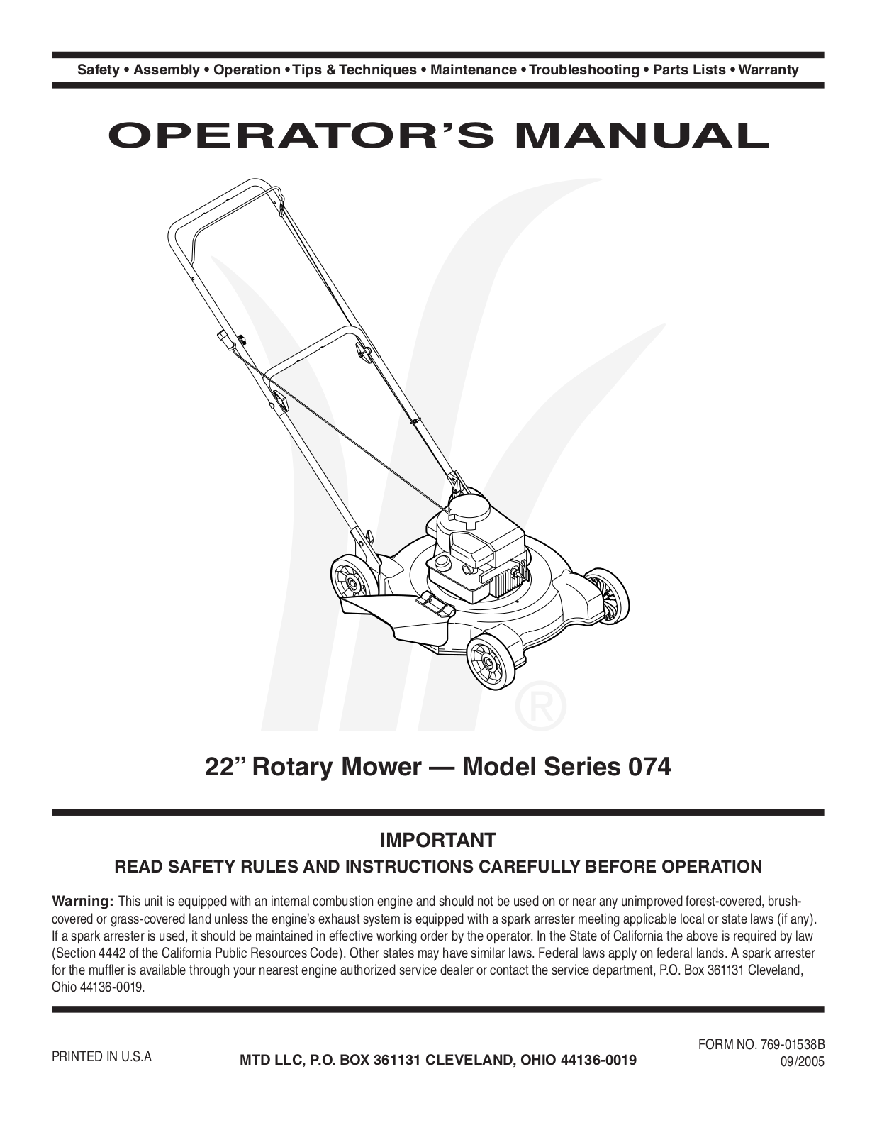 MTD 074 User Manual