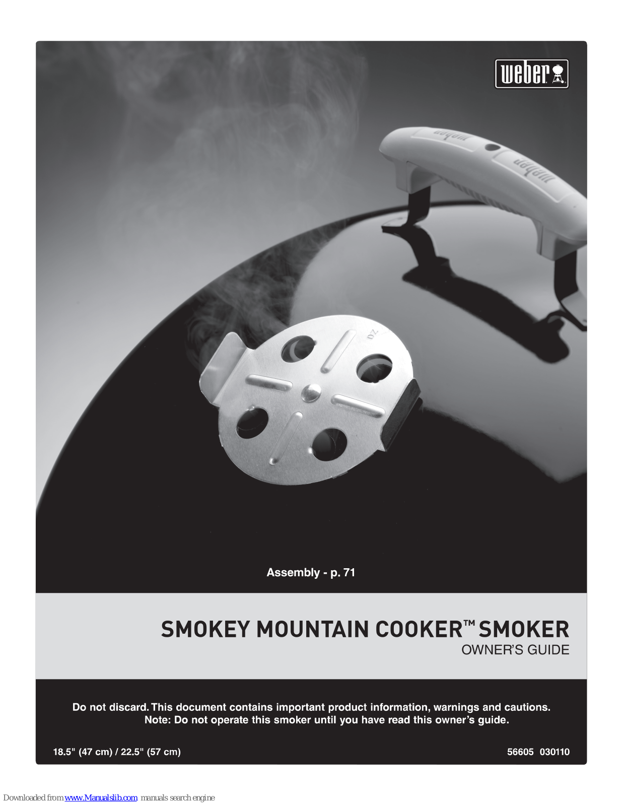 Weber SMOKEY MOUNTAIN COOKER 18.5, SMOKEY MOUNTAIN COOKER 22.5 Owner's Manual