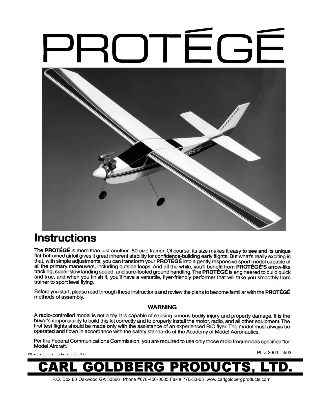 CARL GOLDBERG PRODUCTS PROTEGE User Manual