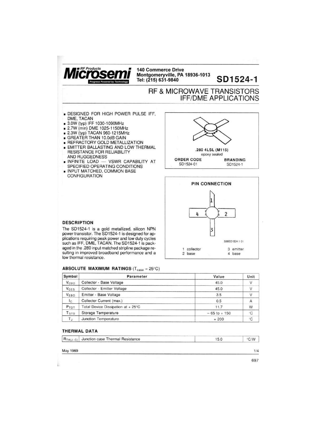 Microsemi Corporation SD1524-01 Datasheet