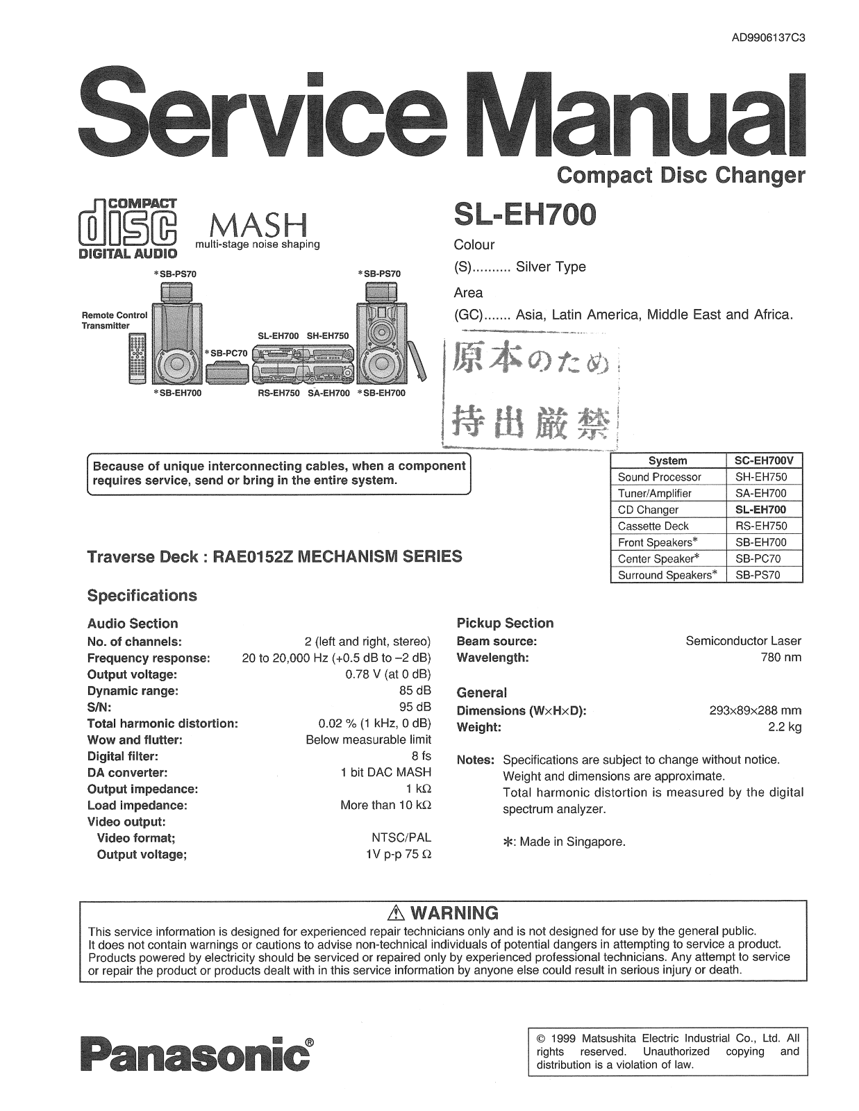 Panasonic SLEH-700 Service manual