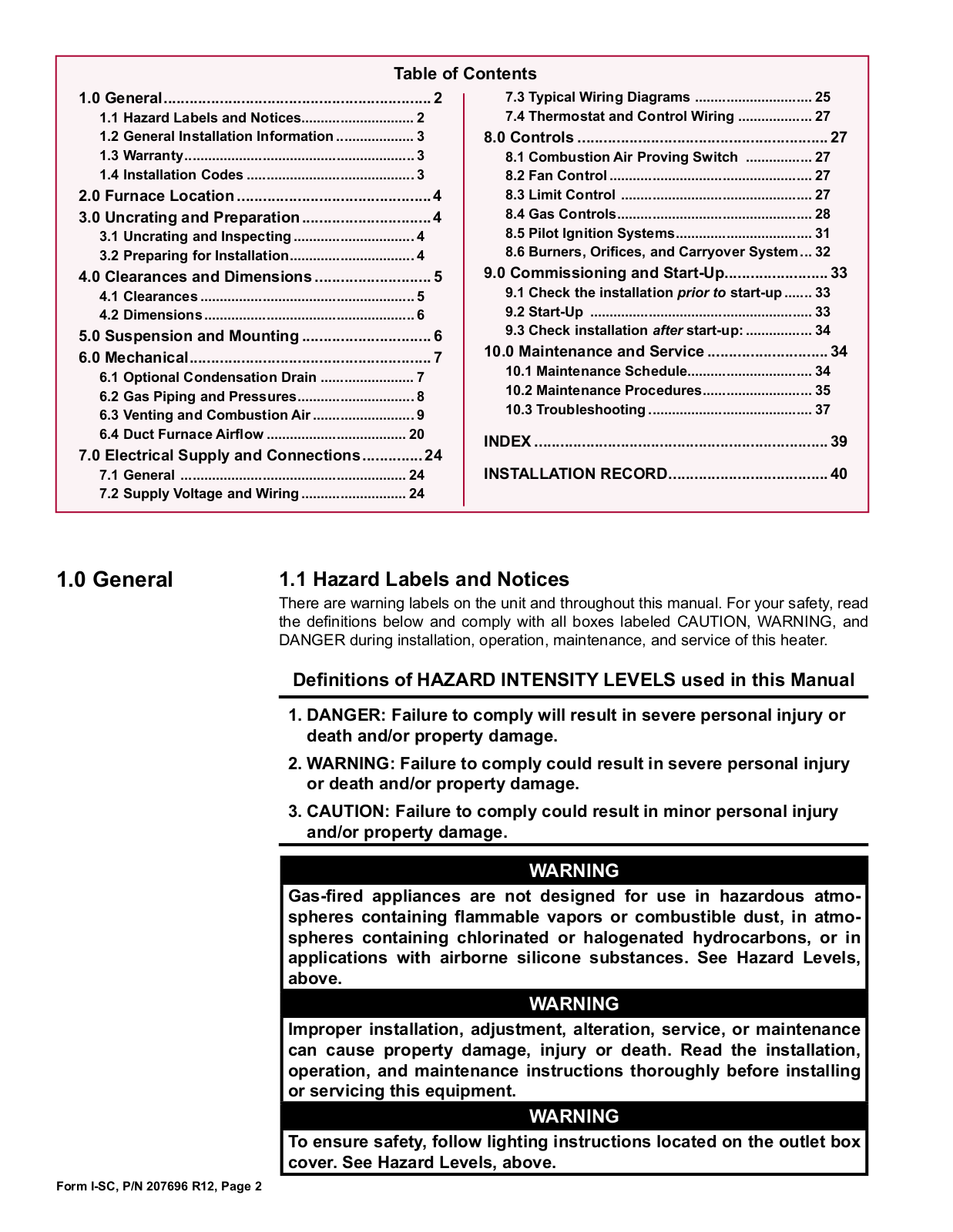 Reznor 300000 BTU Furnace Installation Manual