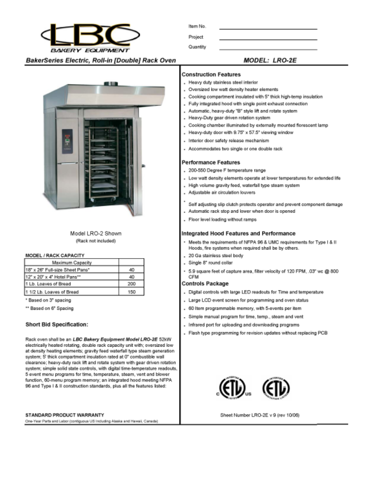 LBC Bakery Equipment LRO-2E User Manual