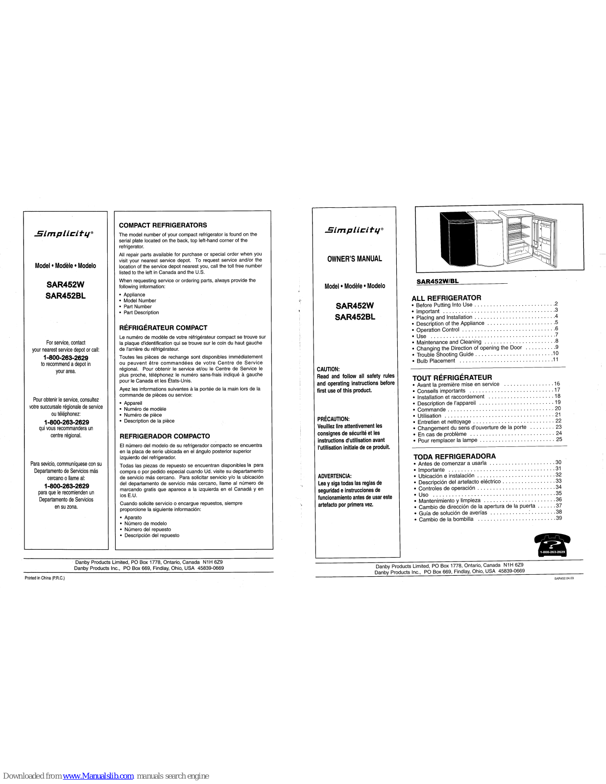 Simplicity SAR452, SAR452BL, SAR452W User Manual