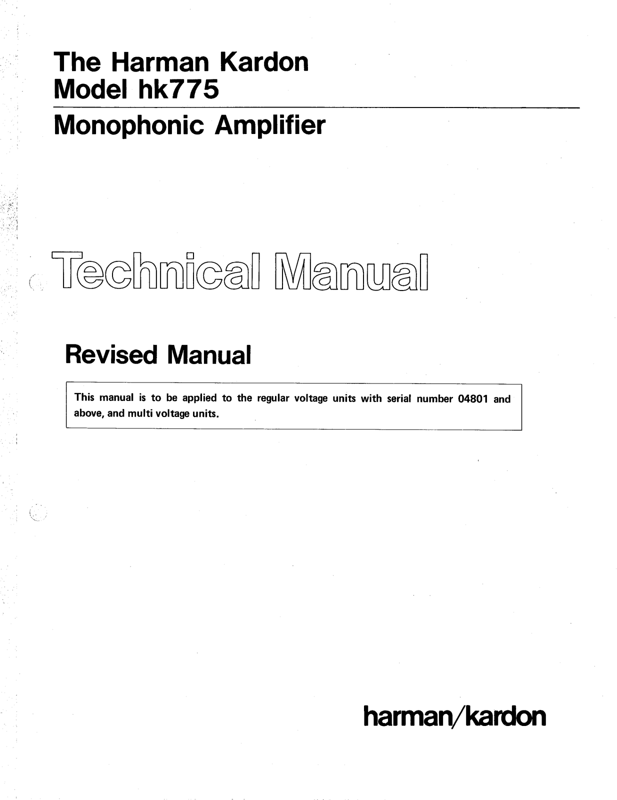 Harman Kardon HK775 Technical Manual