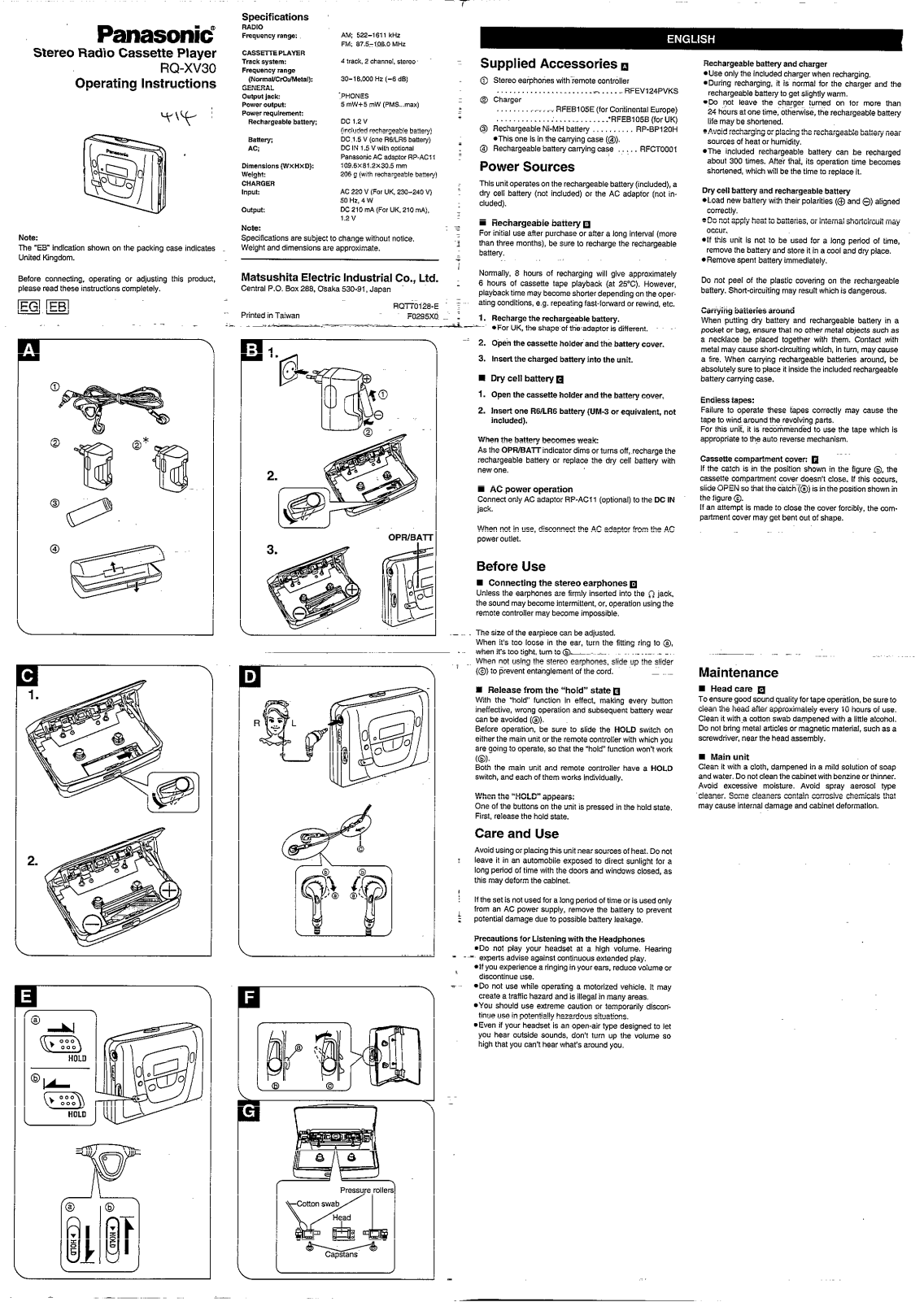 Panasonic RQ-XV30 User Manual