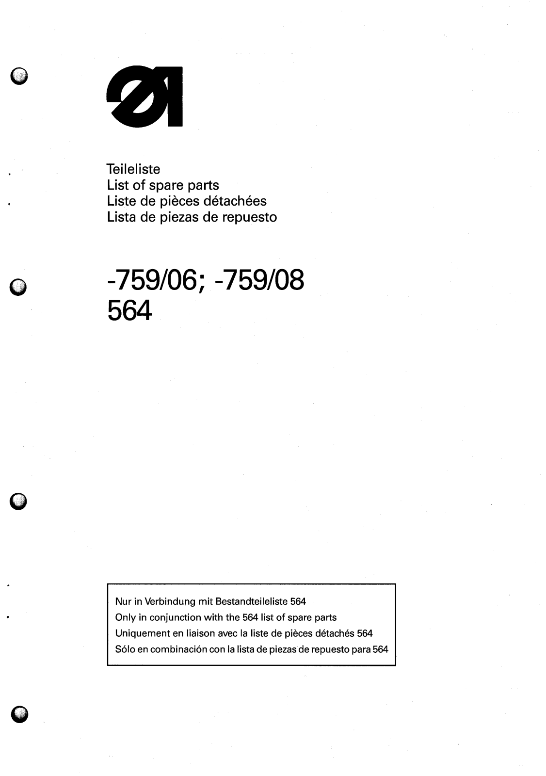 Dürkopp Adler 564-759/06, 564-759/08 Parts List