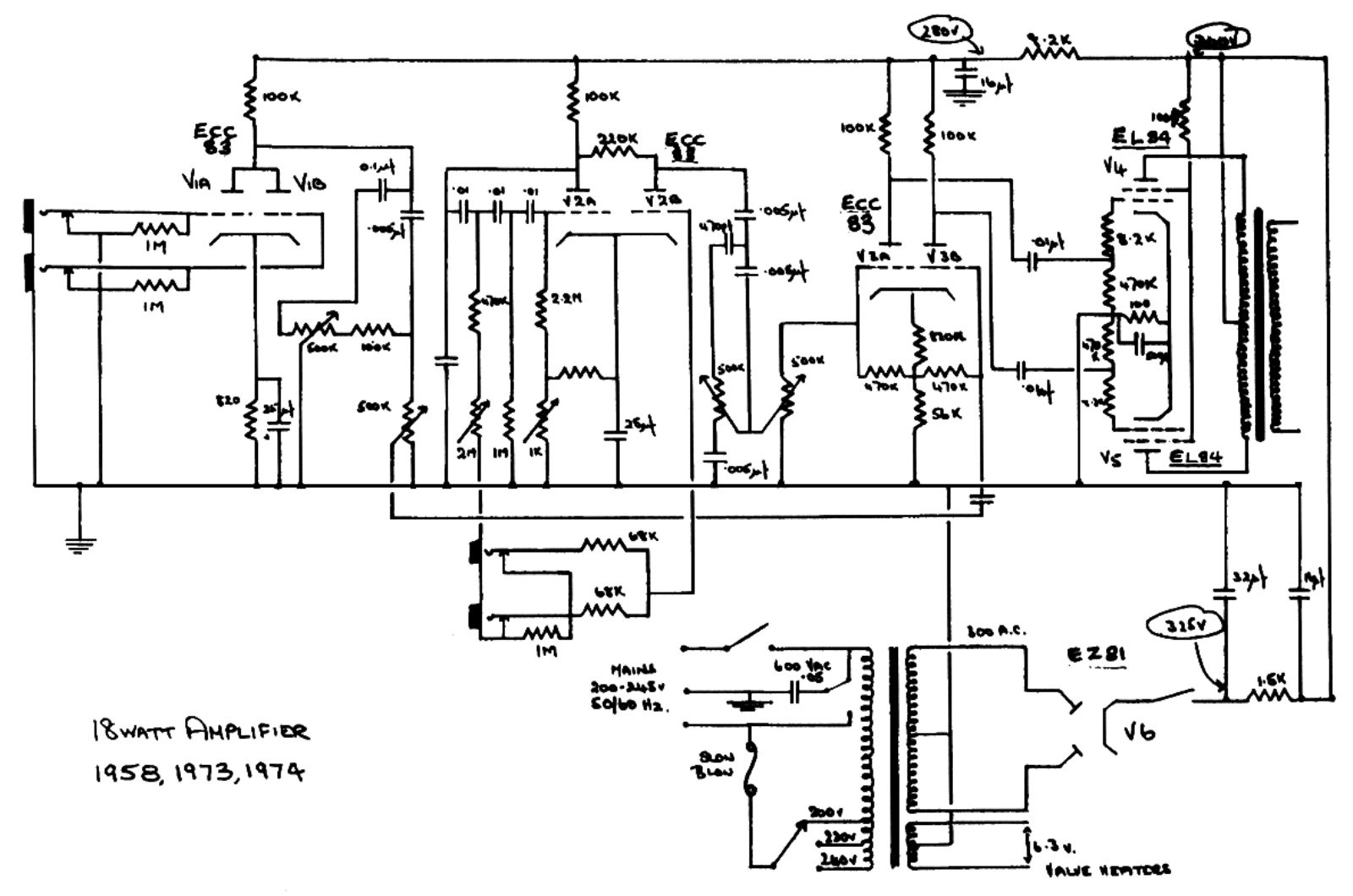 Marshall 1958, 1973, 1974 Schematic