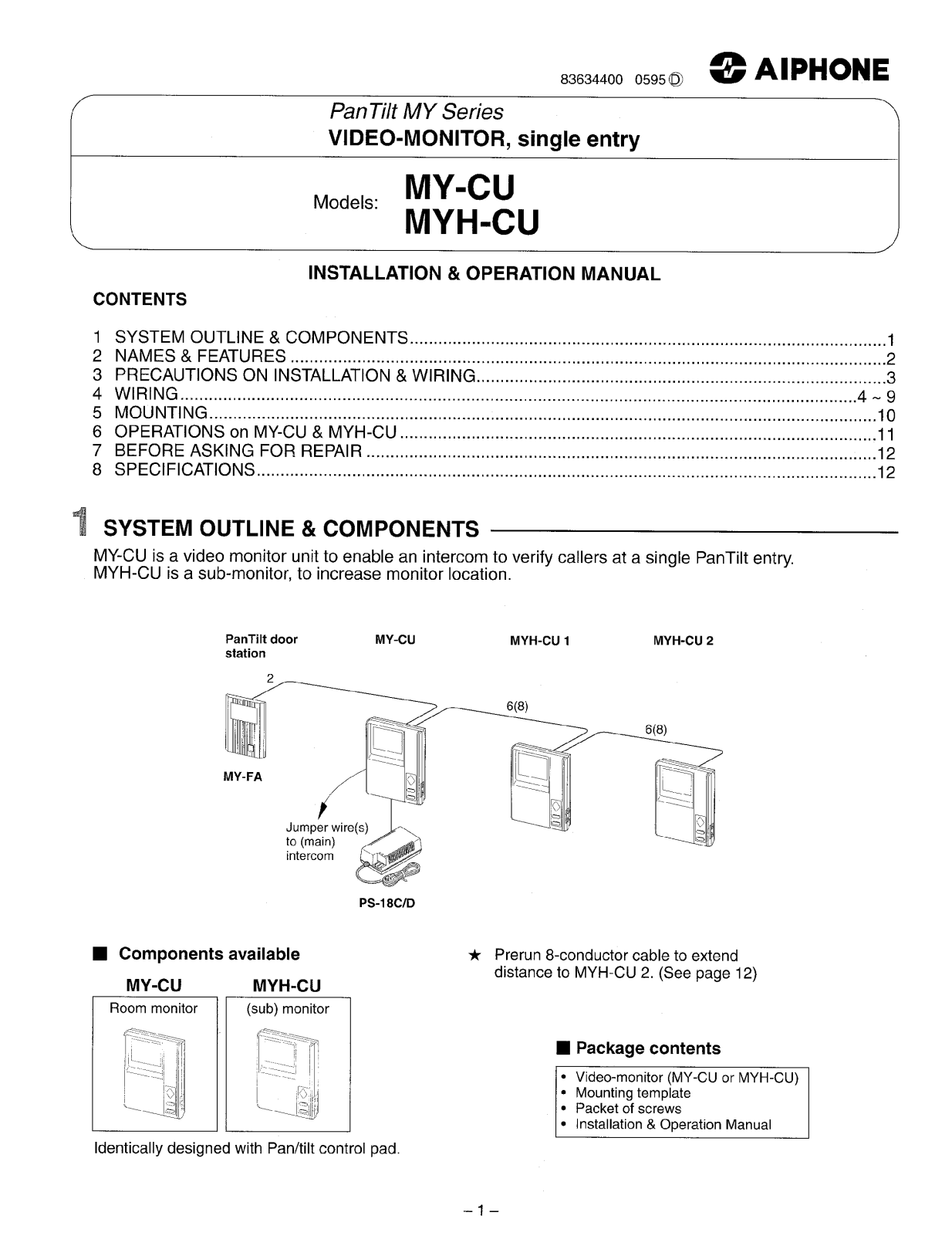 Aiphone My-Cu, MYH-CU User Manual