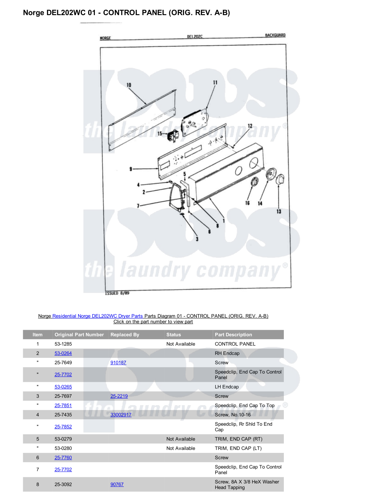 Norge DEL202WC Parts Diagram