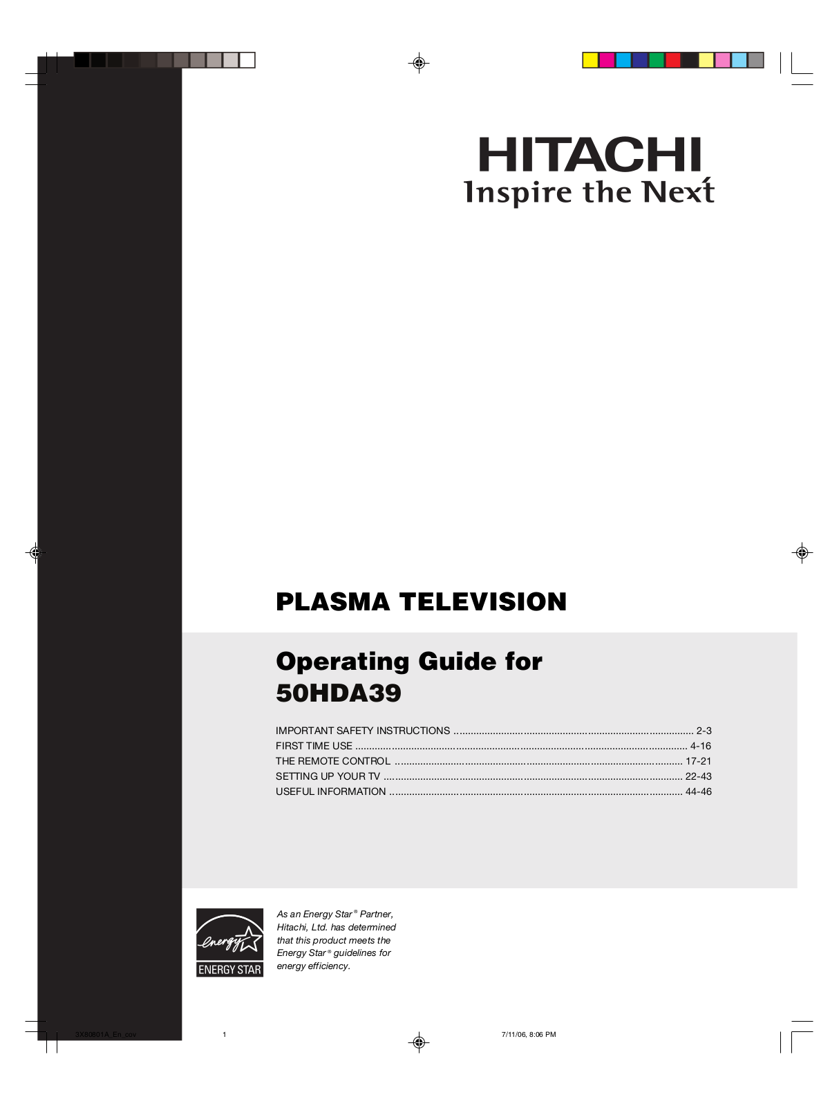 Hitachi 50HDA39 User Manual