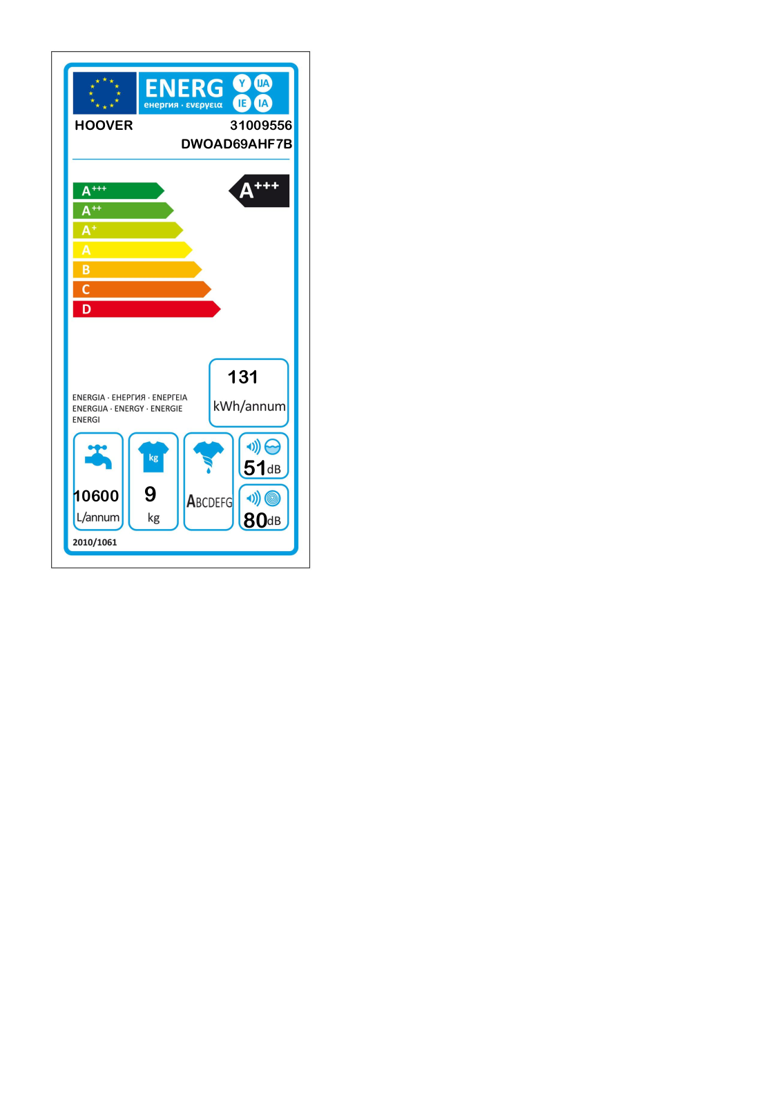 Hoover DWOAD 69HF3, DWOAD410HF3, DWOAD410HF3B, DWOAD410HF3G, DWOAD69HF3B User Manual