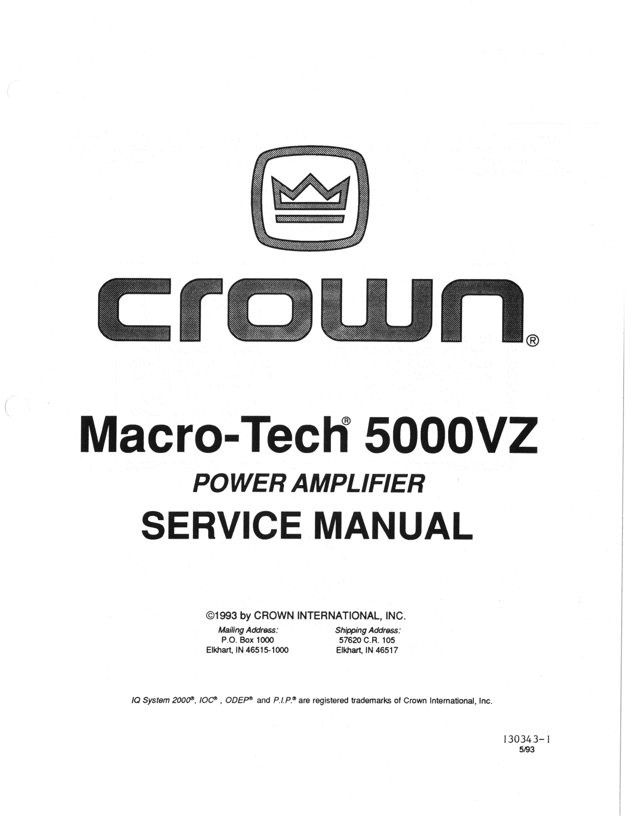 Crown MA-5000-VZ Service manual