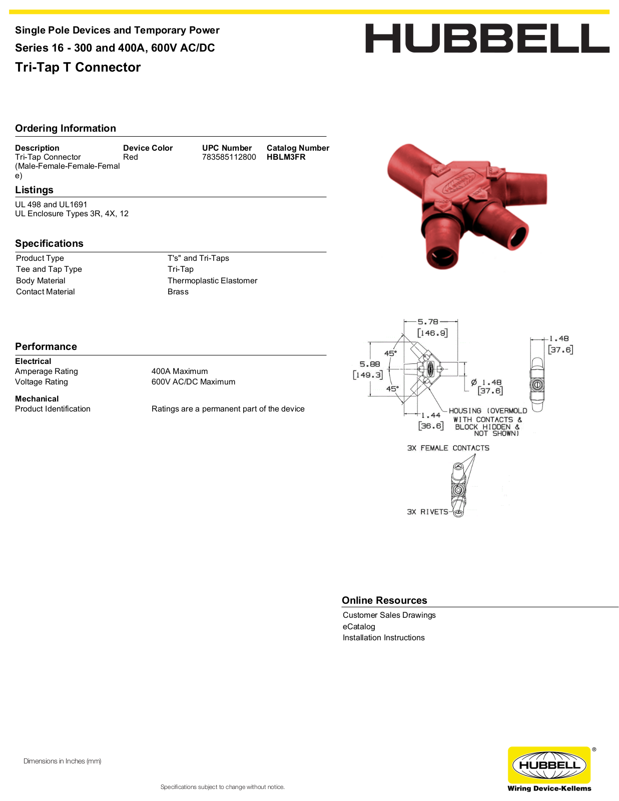 Hubbell HBLM3FR Specifications - ManualMachine.com