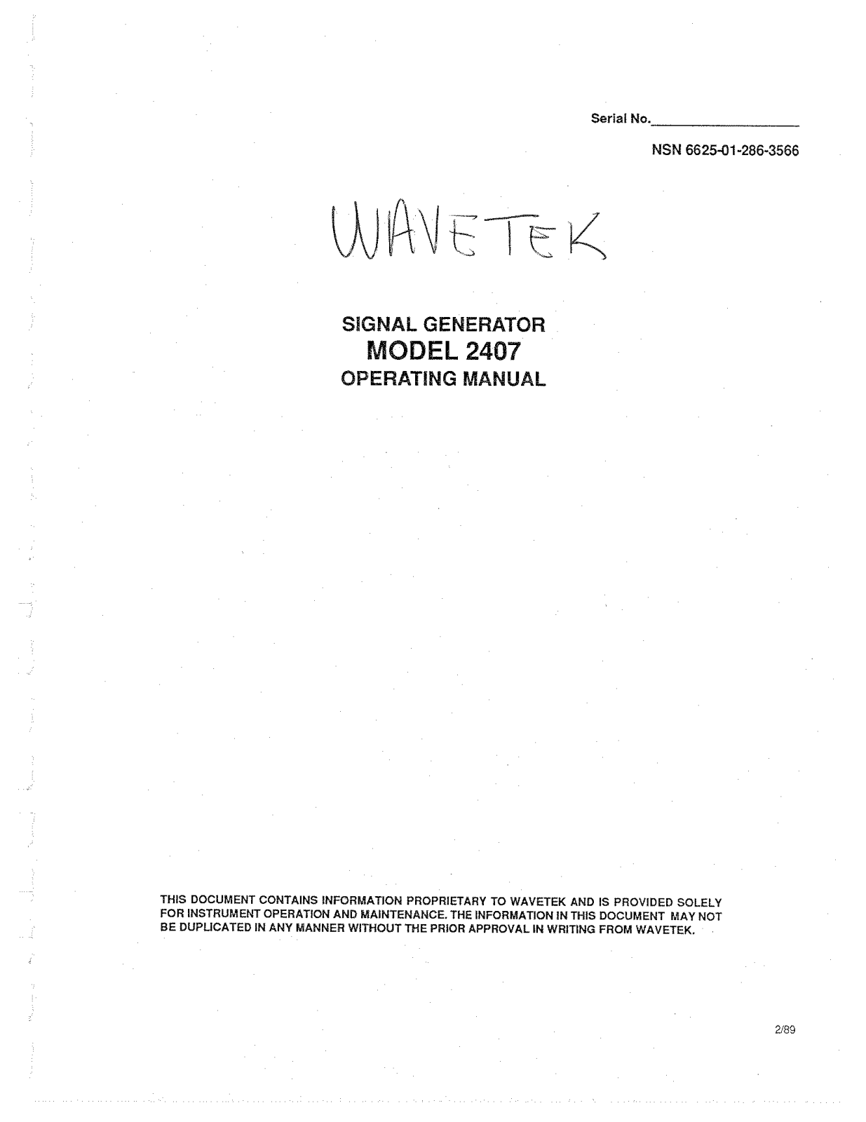 Wavetek 2407 Service manual