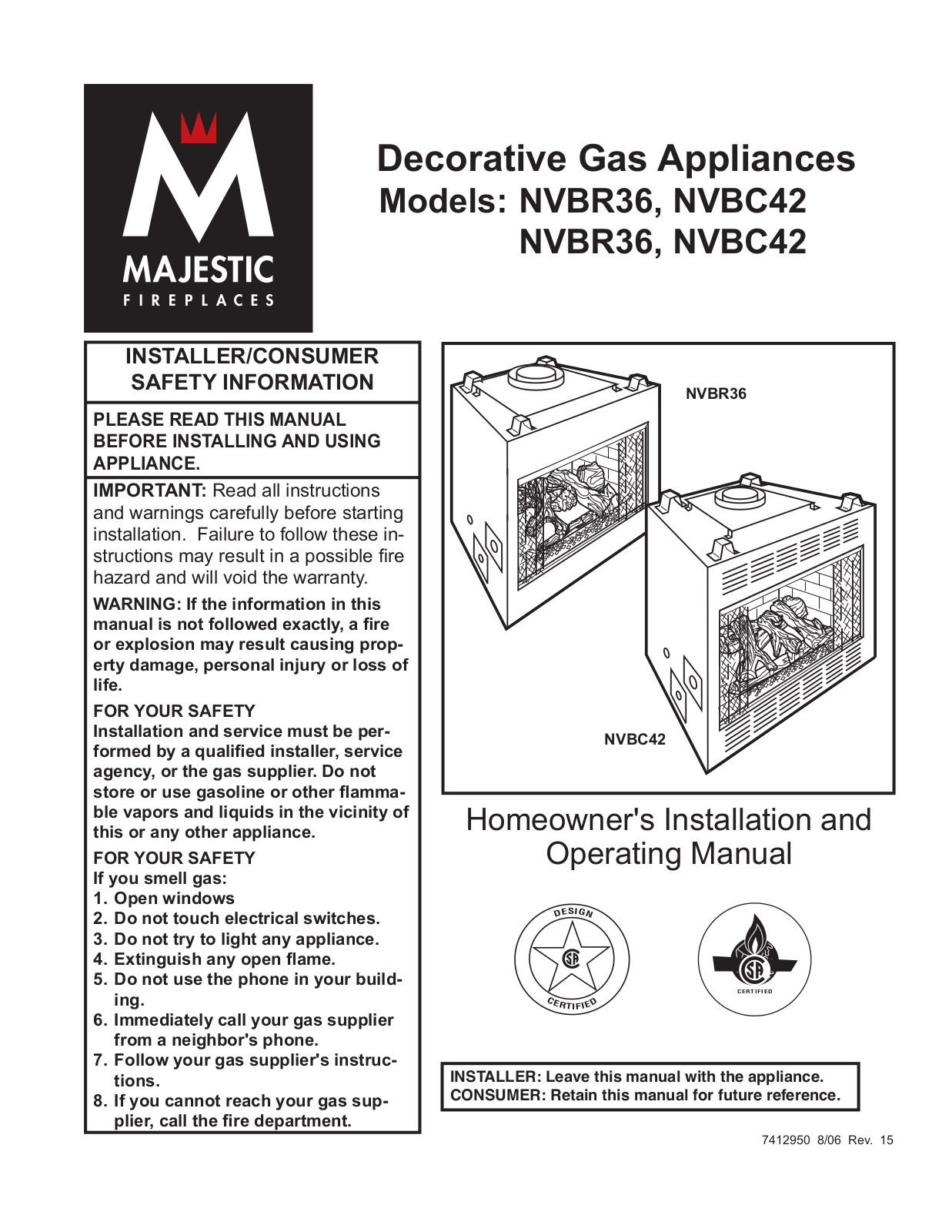 Vermont Casting NVBR36, NVBC42 User Manual