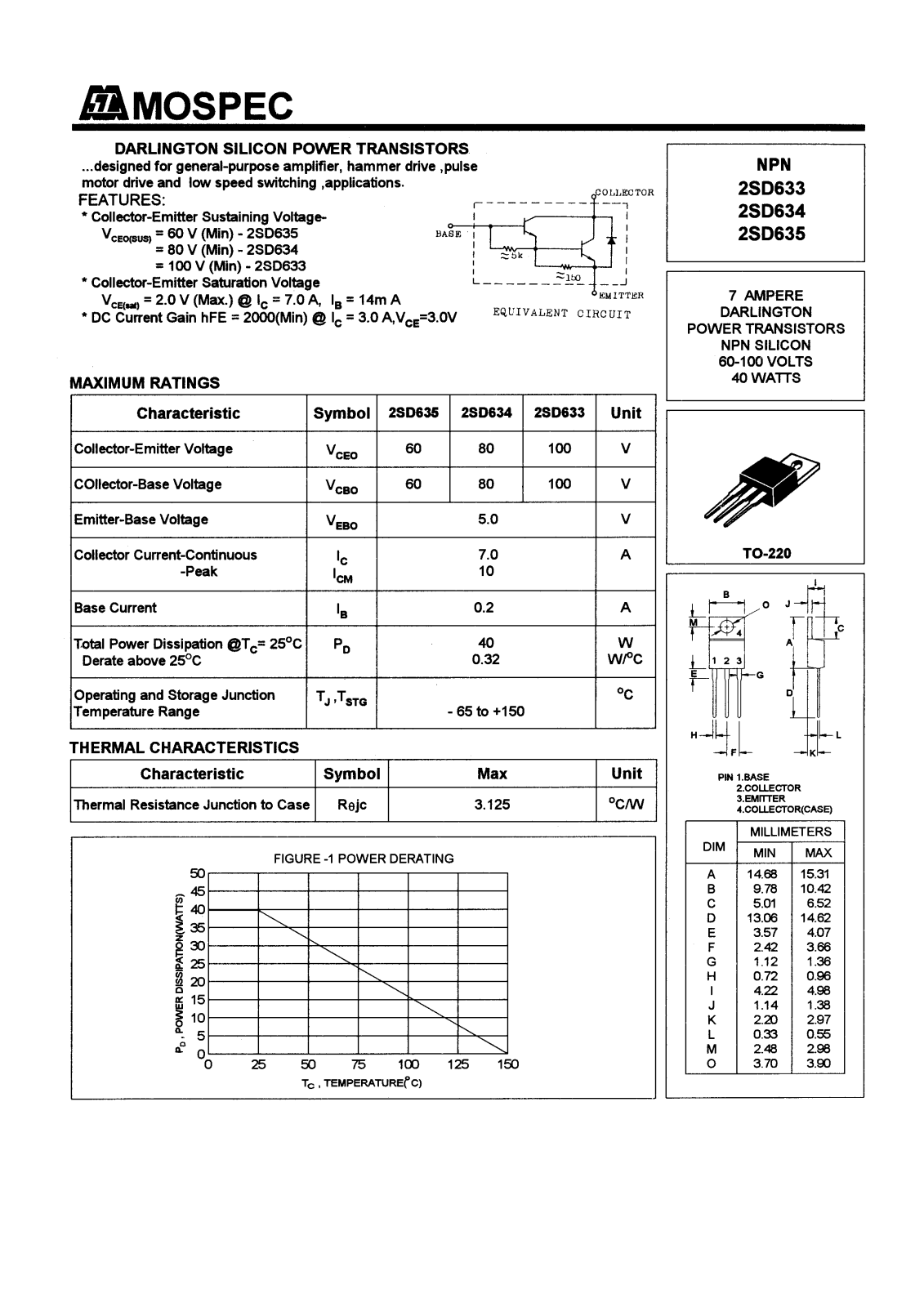 MOSPEC 2SD635, 2SD634, 2SD633 Datasheet