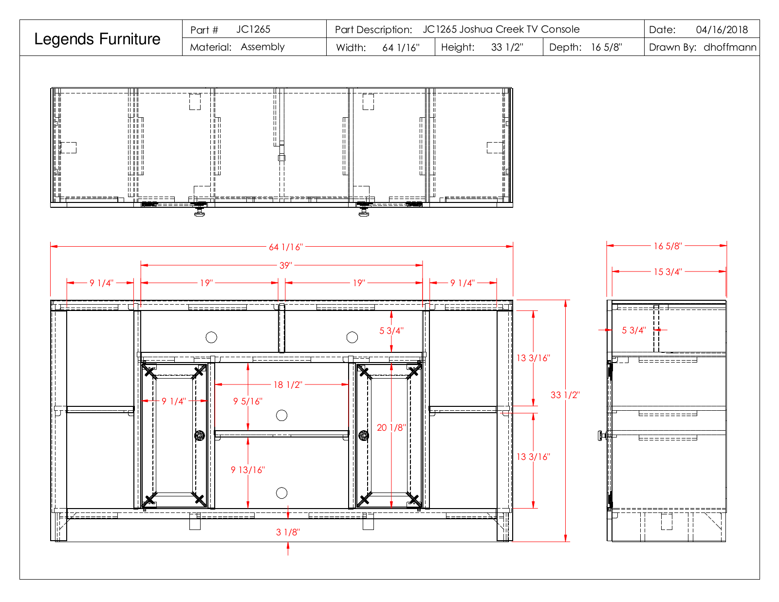 Legends Furniture JC1265 Specification Sheet