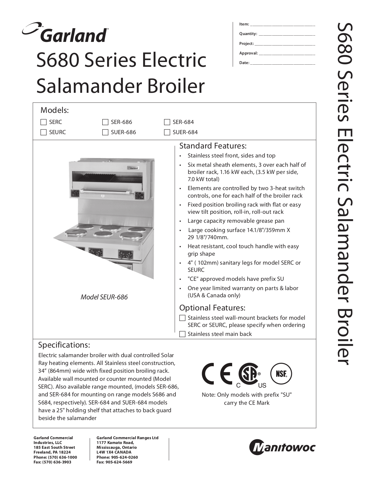 Garland SERC, SER-686, SER-684, SUER-686, SUER-684 Datasheet