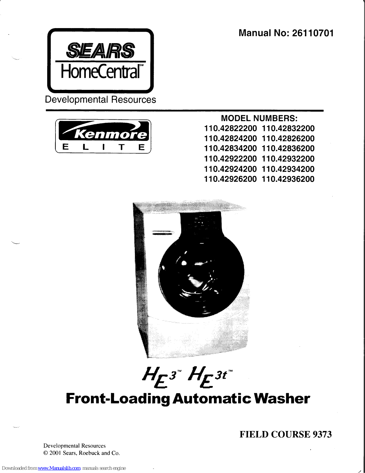 Kenmore 110.42836200, 110.42824200, 110.42922200, 110.42832200, 110.42932200 User Manual - ManualMachine.com