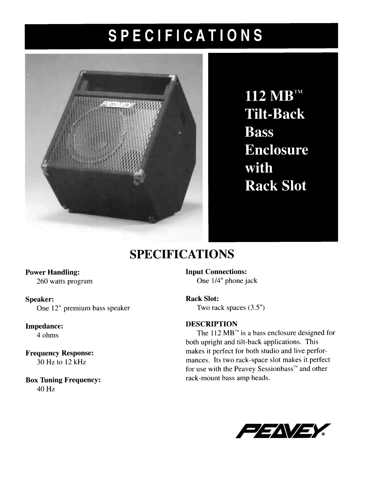 Peavey 112 MB User Manual