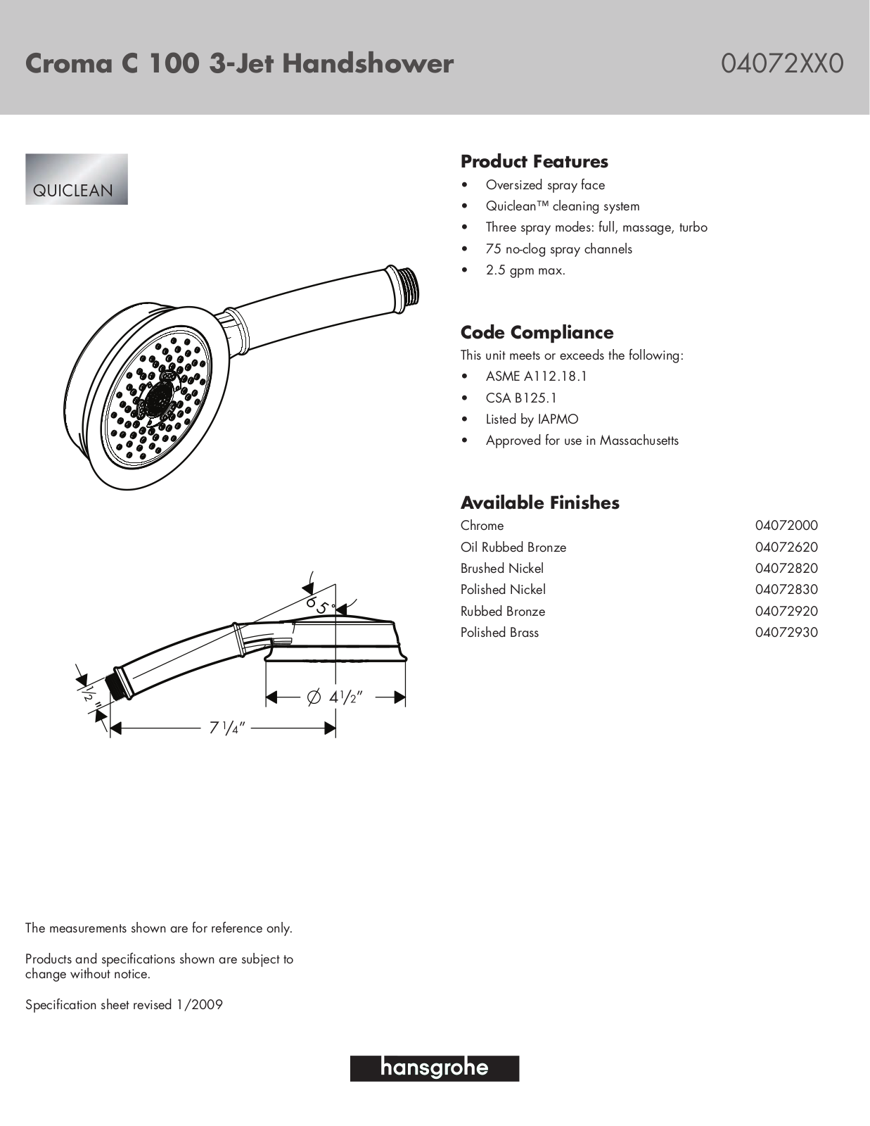 Hans Grohe 06127XX0 User Manual