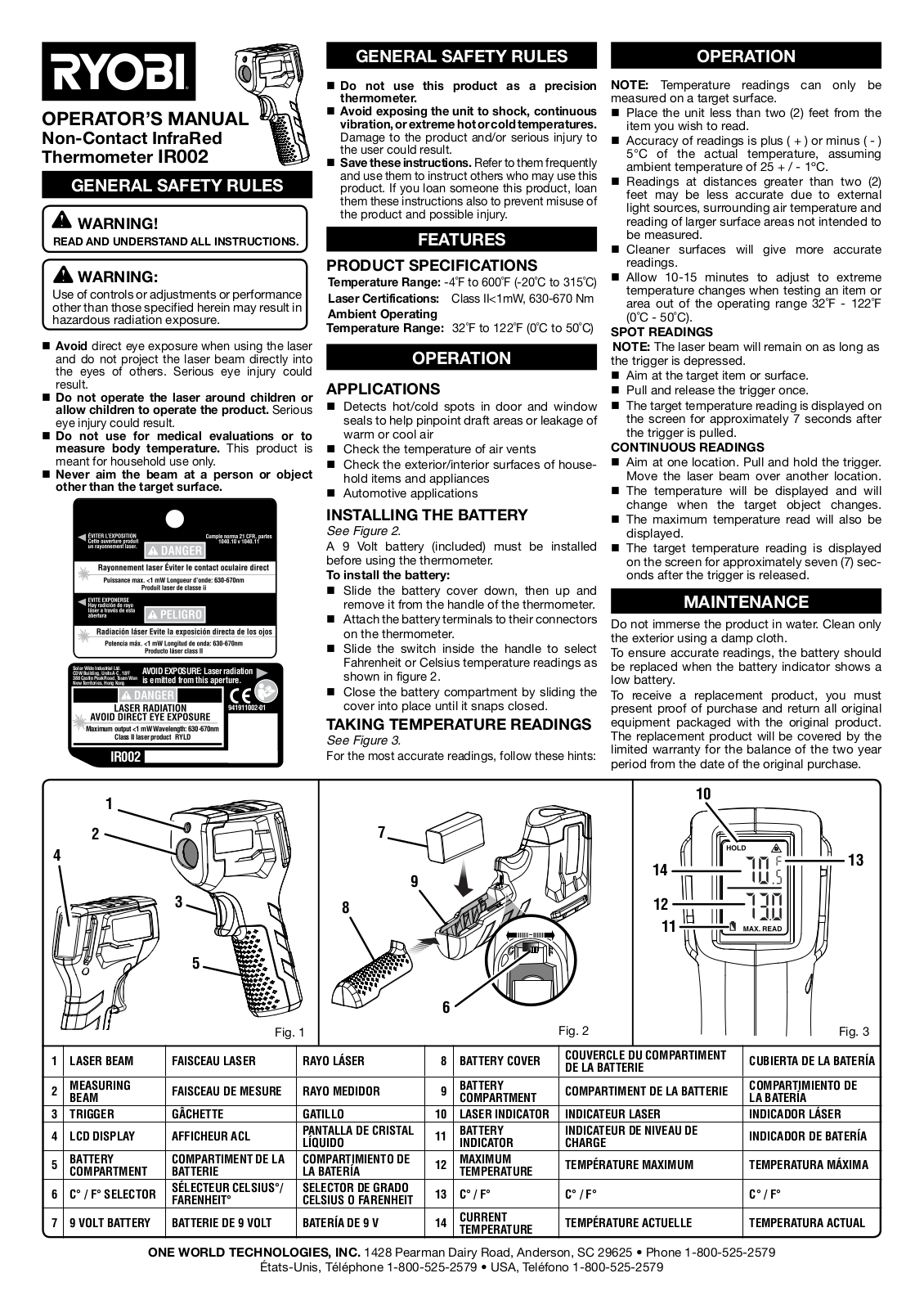 Ryobi IR002 User Manual