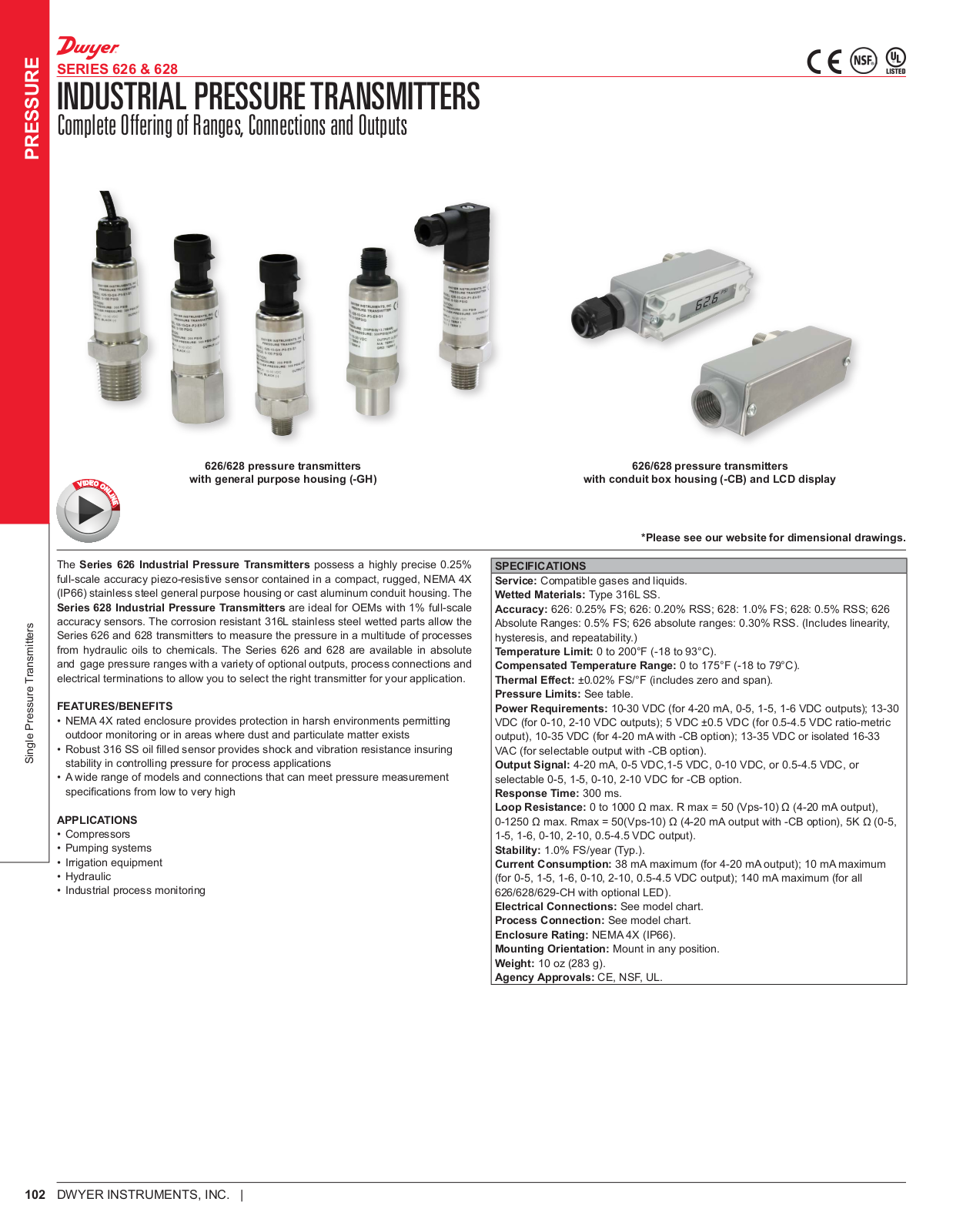 Dwyer Instruments SERIES 626, SERIES 628 Catalog Page