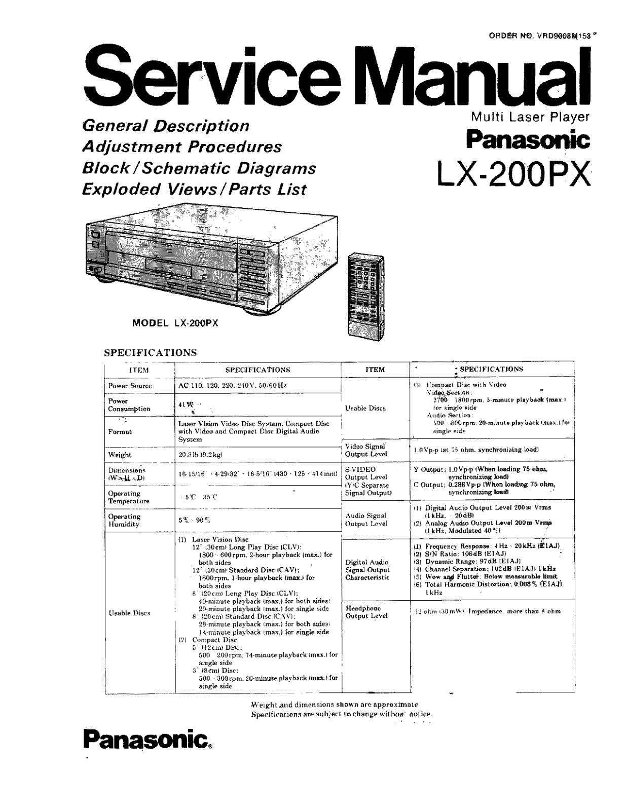 Panasonic LX-200PX User Manual