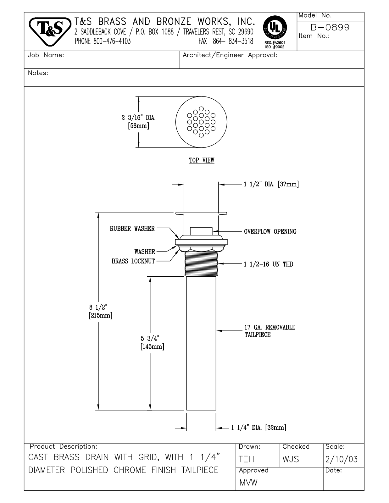 T & S Brass & Bronze Works B-0899 General Manual