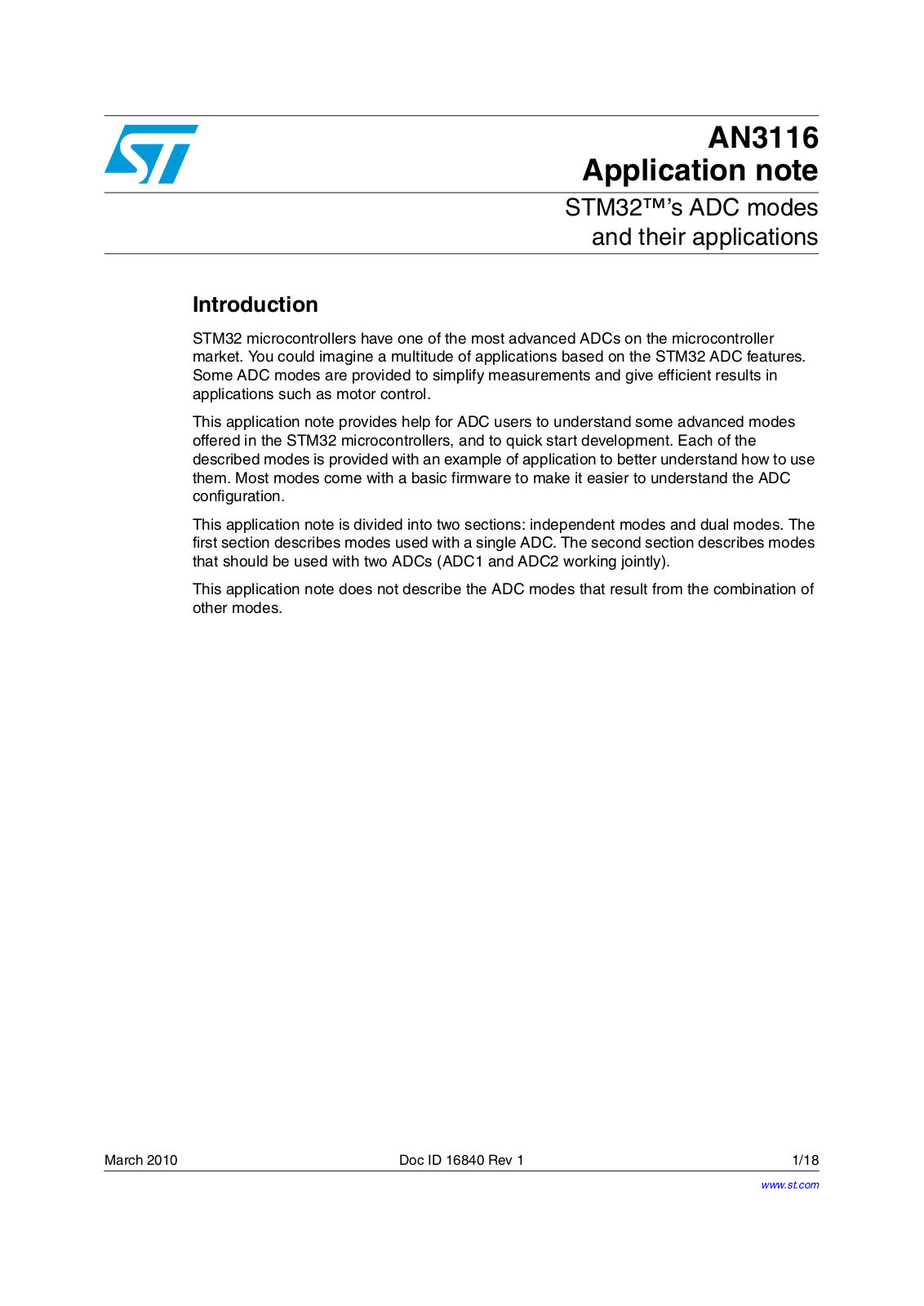 ST AN3116 Application note