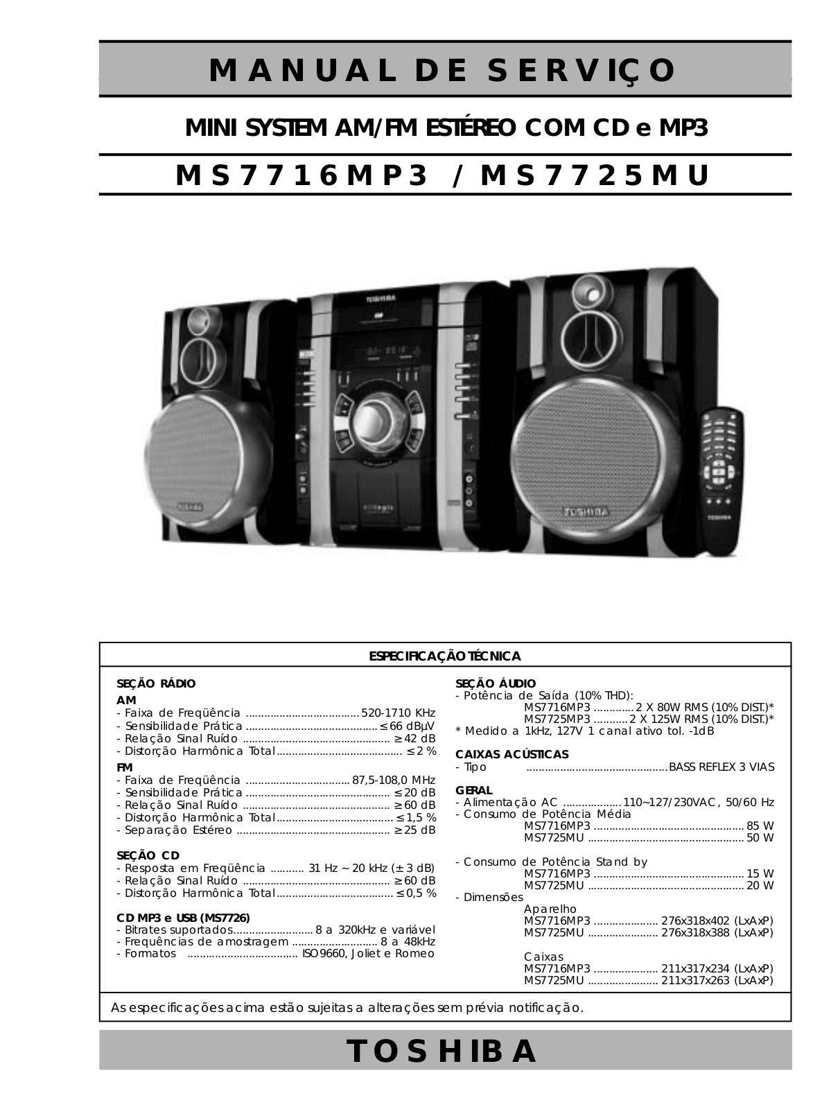 Toshiba MS-7716-MP-3, MS-7725-MP-3 Service manual