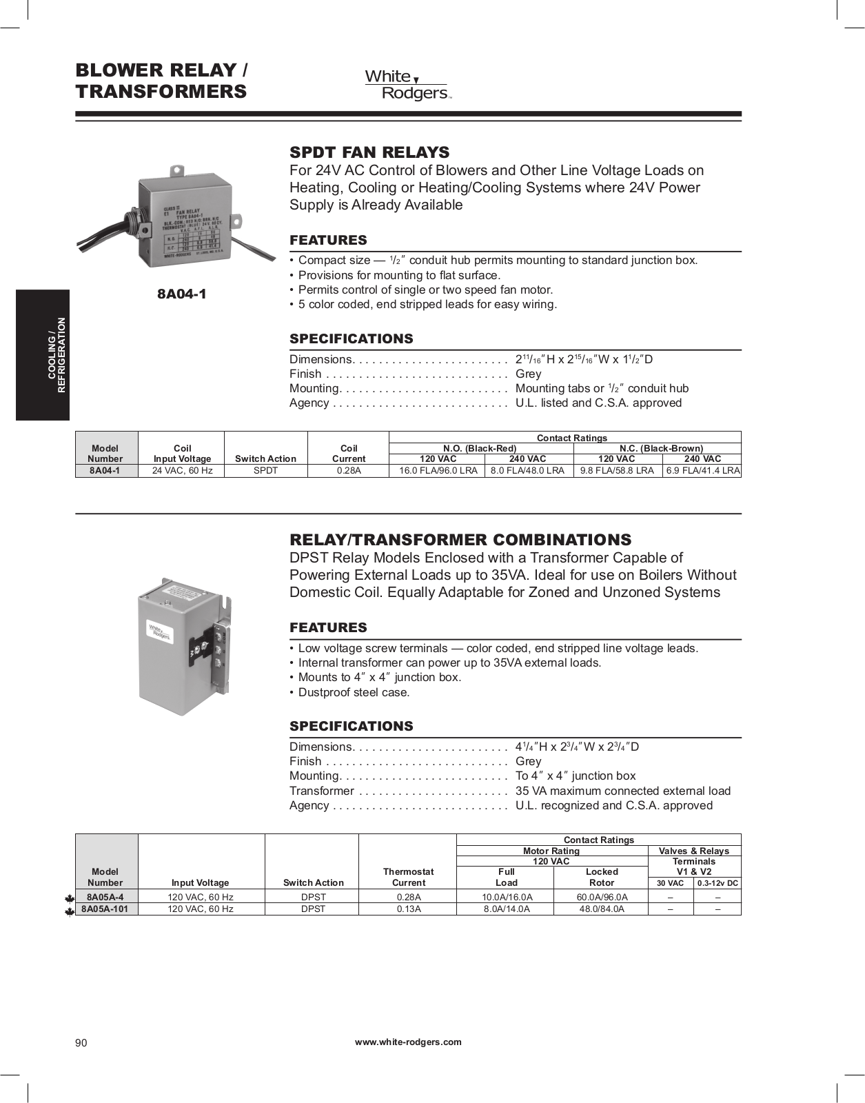 White Rodgers 8A04-1 Catalog Page