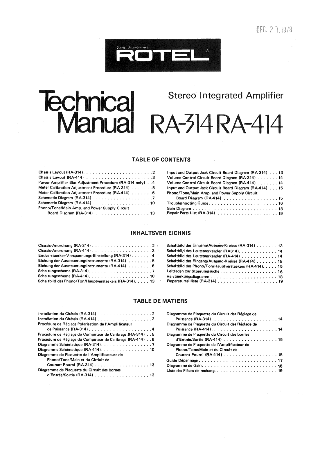 Rotel RA-314 Service manual