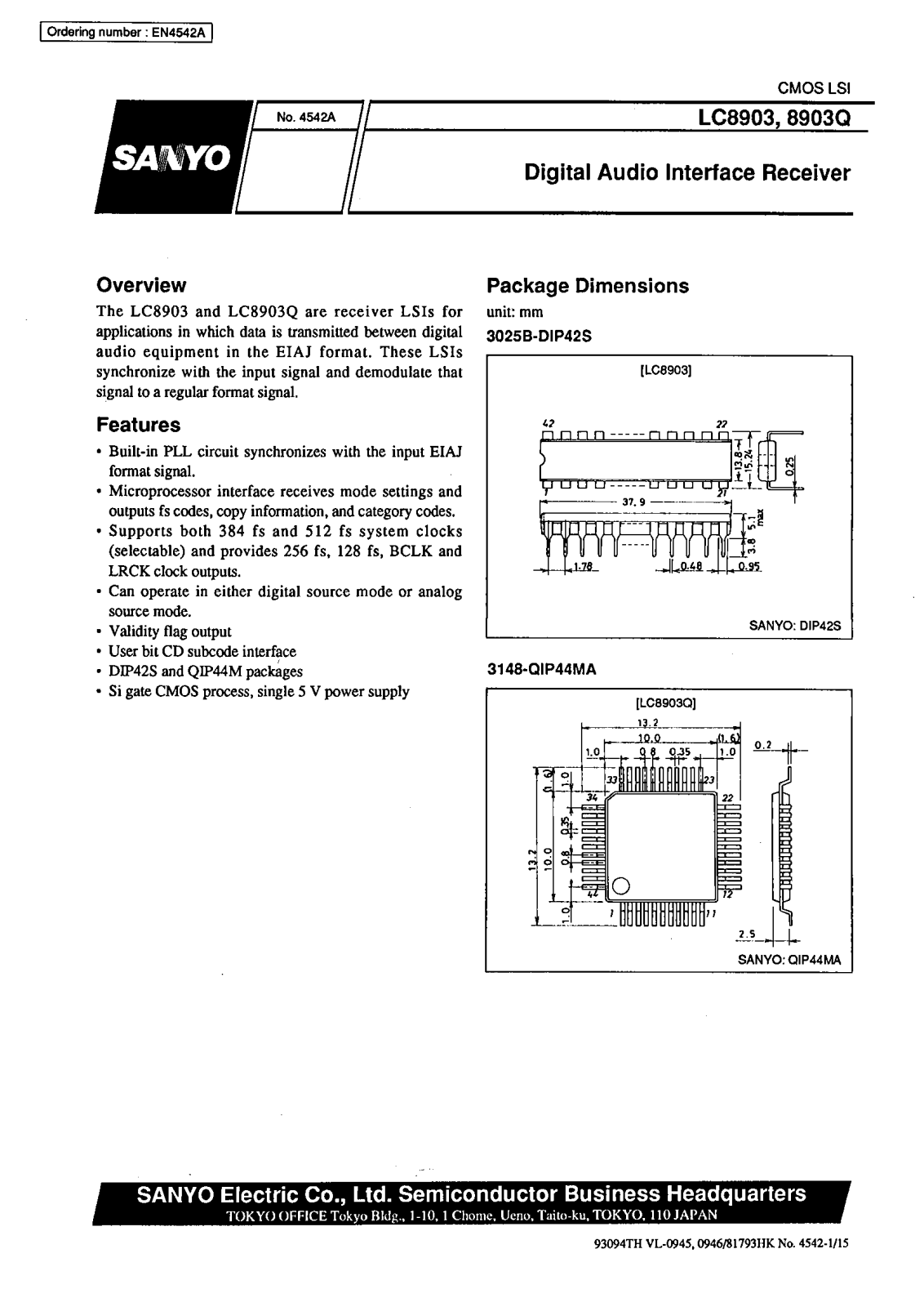 SANYO LC8903, LC8903Q Datasheet